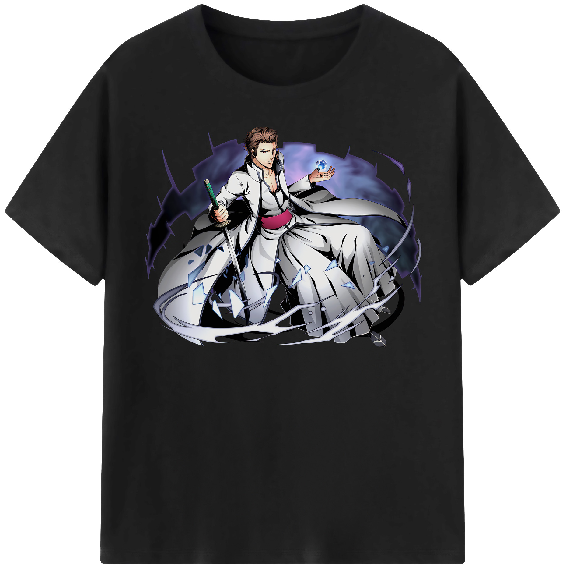 （画像用） ブリーチ 藍染 惣右介（あいぜん そうすけ） BLEACH Aizen Sousuke 綿100％半袖Tシャツ（フロントプリント）