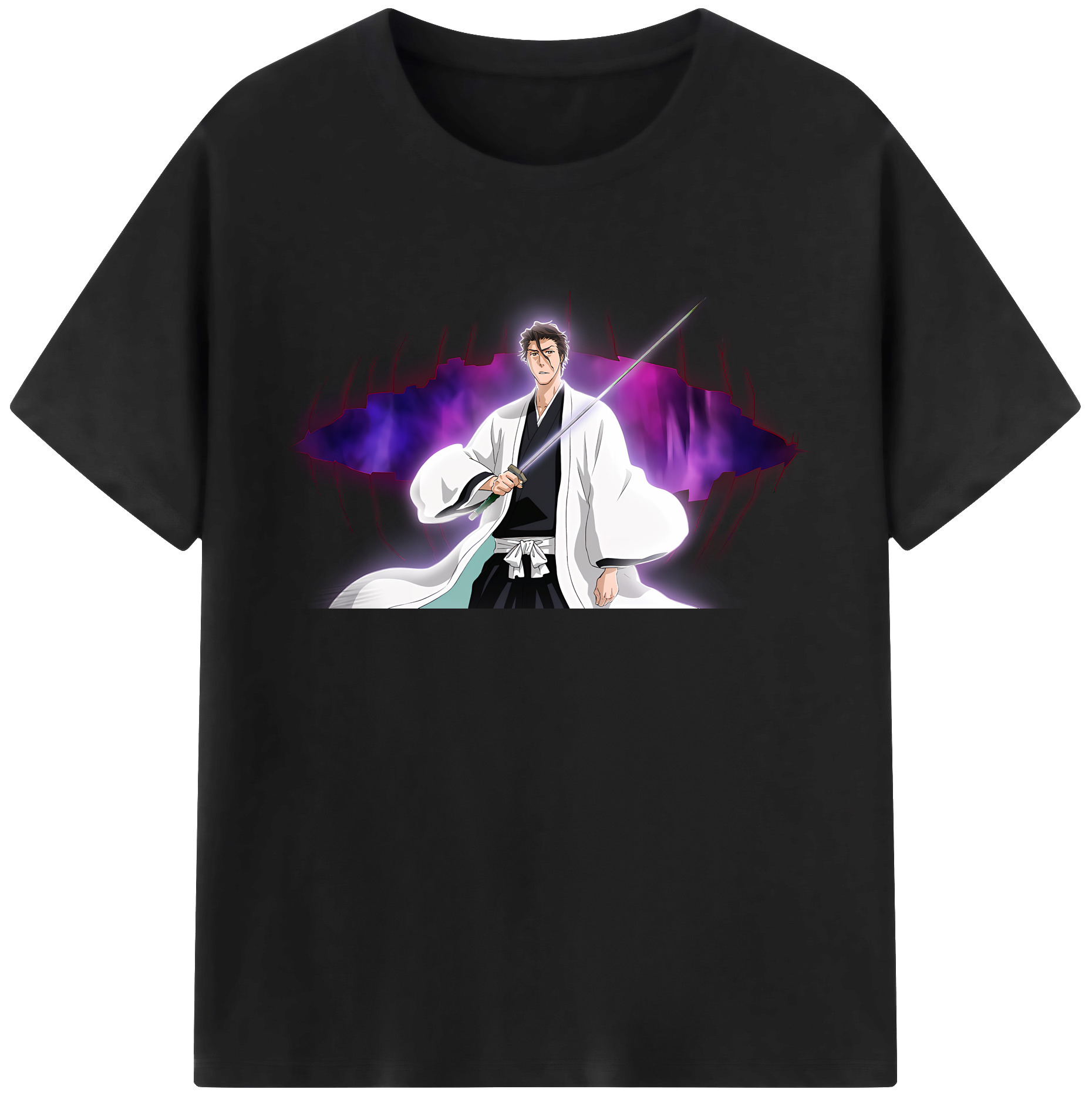 （画像用） ブリーチ 藍染 惣右介（あいぜん そうすけ） BLEACH Aizen Sousuke 綿100％半袖Tシャツ（フロントプリント）