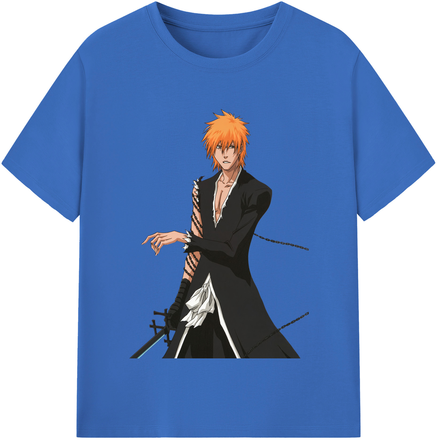 （画像用） ブリーチ 黒崎一護（くろさき いちご）BLEACH Kurosaki Ichigo 綿100％半袖Tシャツ（フロントプリント）