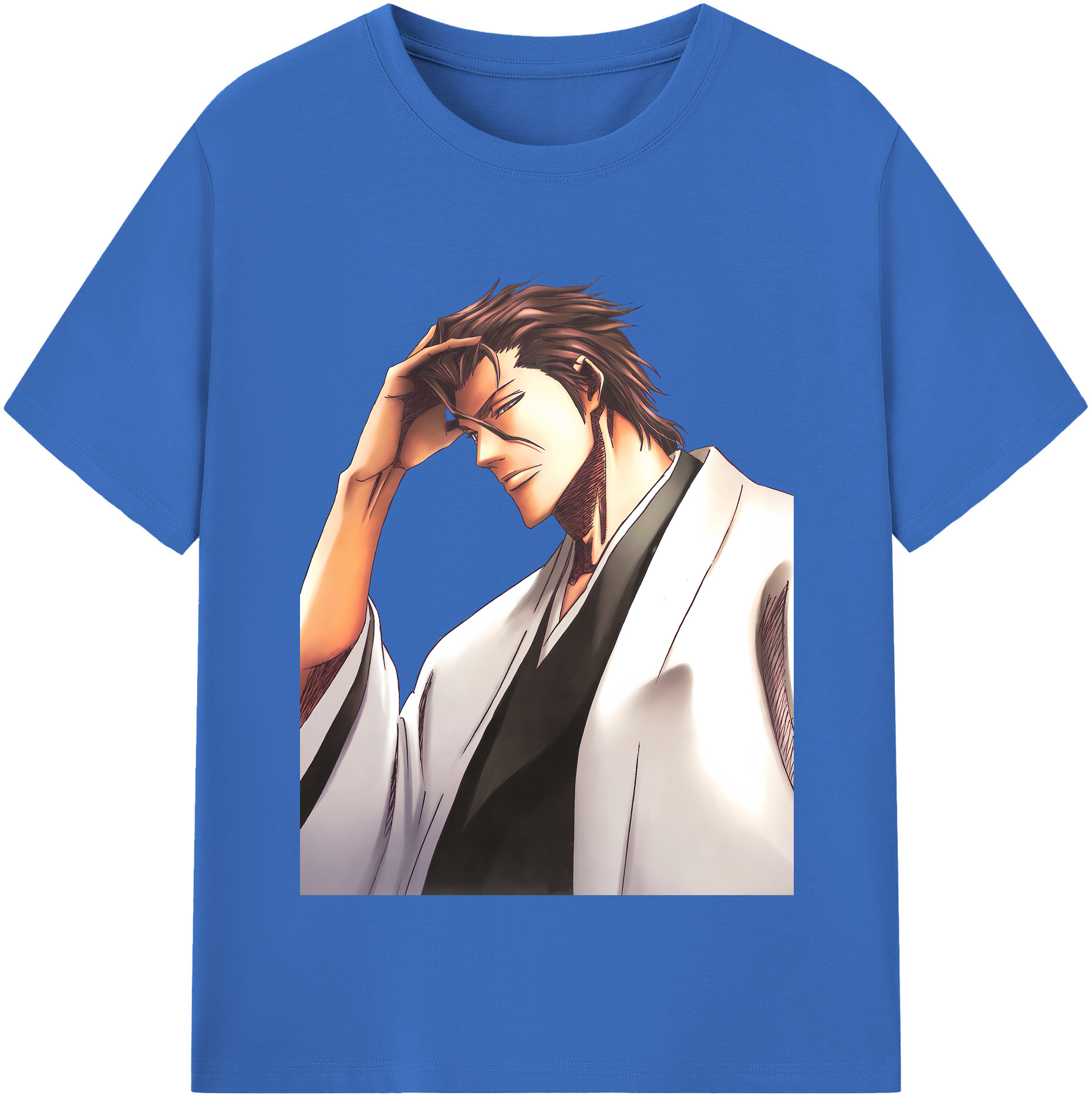 （画像用） ブリーチ 藍染 惣右介（あいぜん そうすけ） BLEACH Aizen Sousuke 綿100％半袖Tシャツ（フロントプリント）