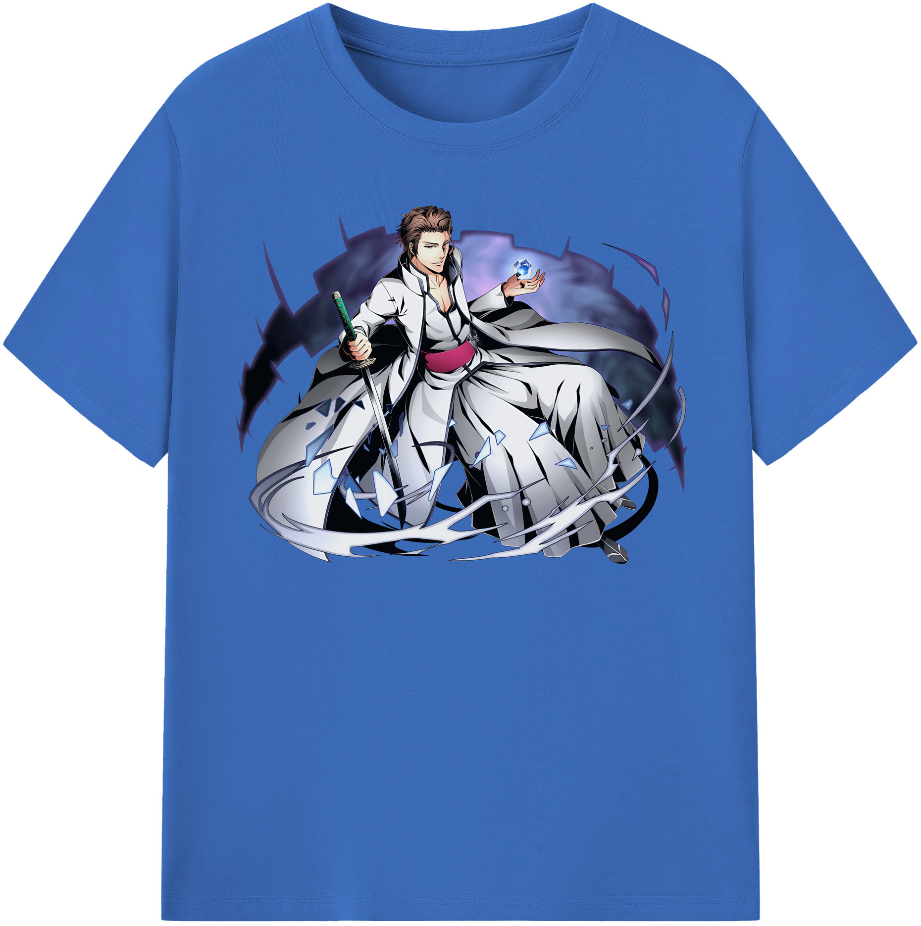 （画像用） ブリーチ 藍染 惣右介（あいぜん そうすけ） BLEACH Aizen Sousuke 綿100％半袖Tシャツ（フロントプリント）