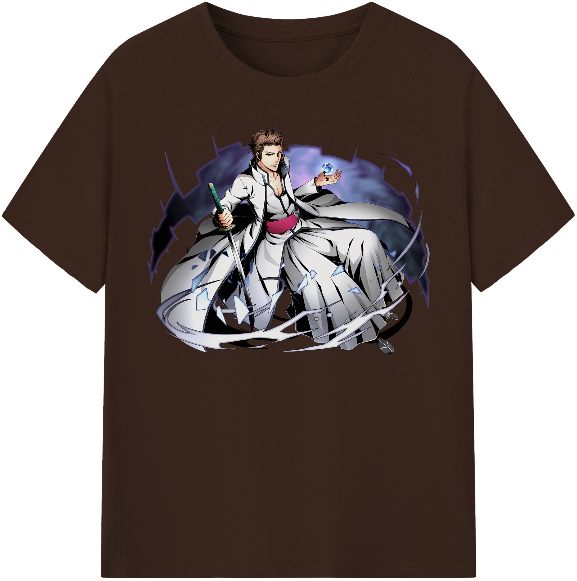（画像用） ブリーチ 藍染 惣右介（あいぜん そうすけ） BLEACH Aizen Sousuke 綿100％半袖Tシャツ（フロントプリント）