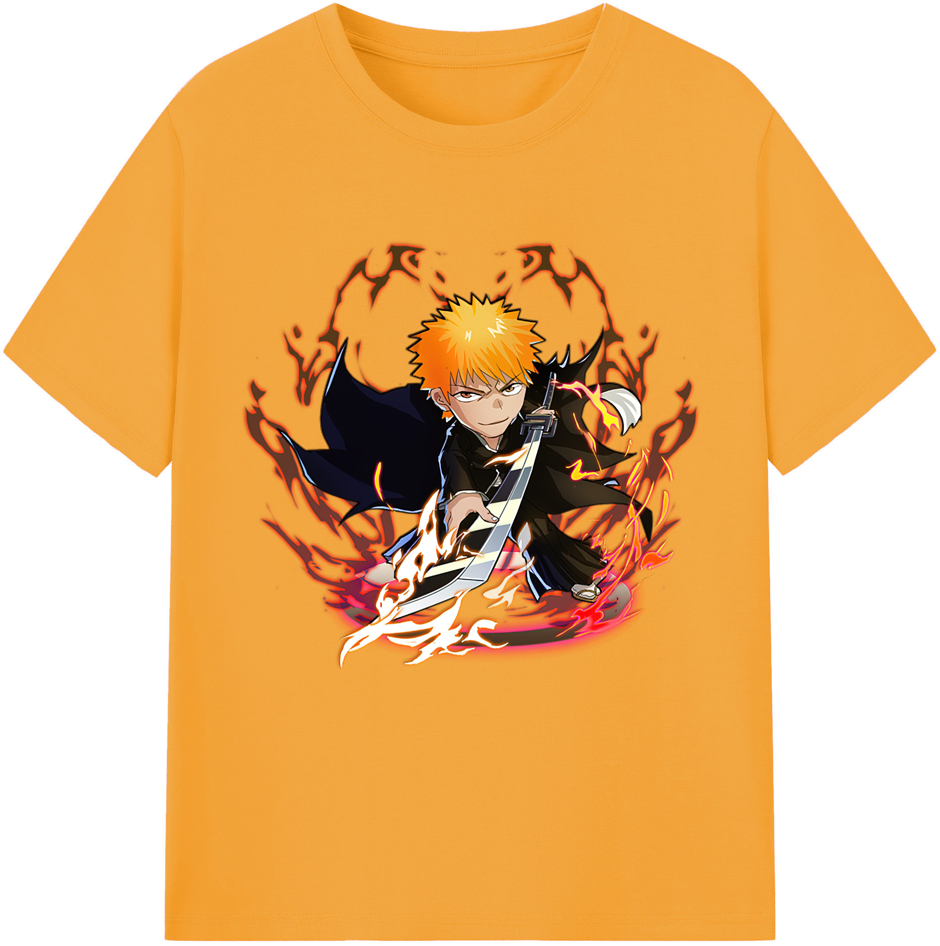 （画像用） ブリーチ 黒崎一護（くろさき いちご）BLEACH Kurosaki Ichigo 綿100％半袖Tシャツ（フロントプリント）