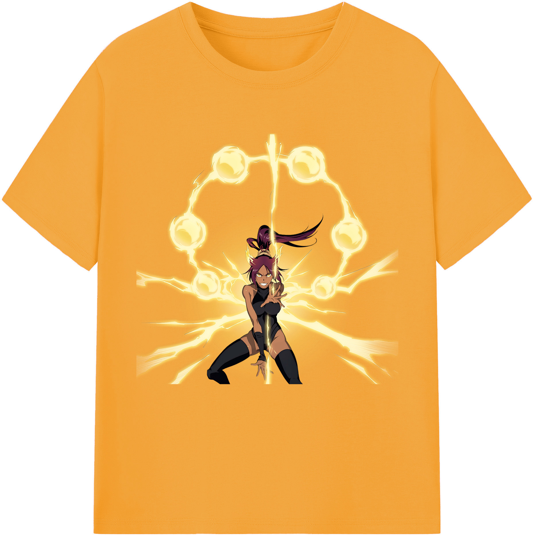 （画像用） ブリーチ 四楓院 夜一（しほういん よるいち） BLEACH Shihouin Yoruichi 綿100％半袖Tシャツ（フロントプリント）