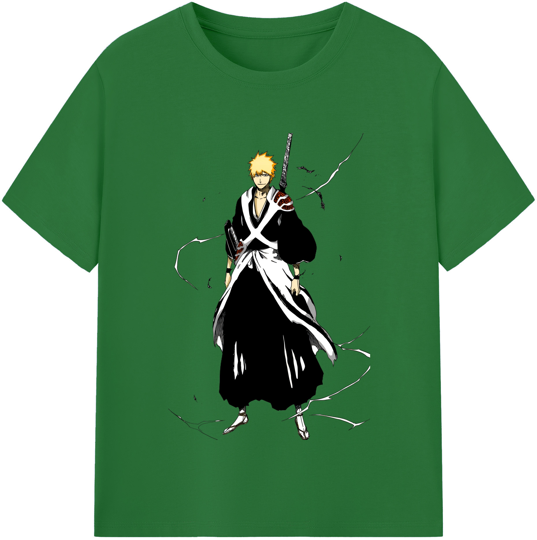 （画像用） ブリーチ 黒崎一護（くろさき いちご）BLEACH Kurosaki Ichigo 綿100％半袖Tシャツ（フロントプリント）
