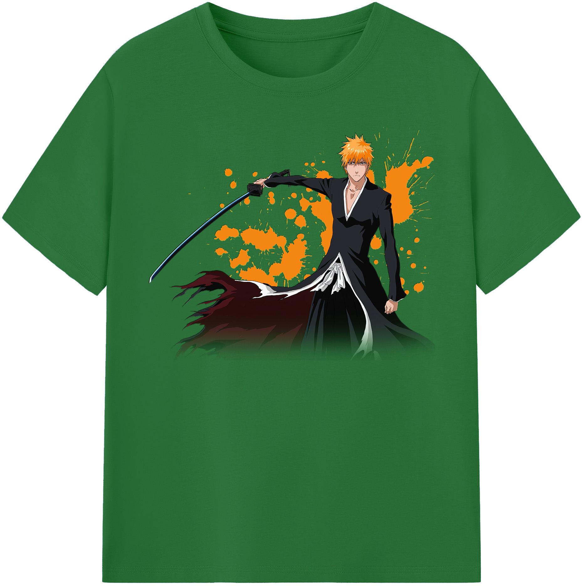 （画像用） ブリーチ 黒崎一護（くろさき いちご）BLEACH Kurosaki Ichigo 綿100％半袖Tシャツ（フロントプリント）
