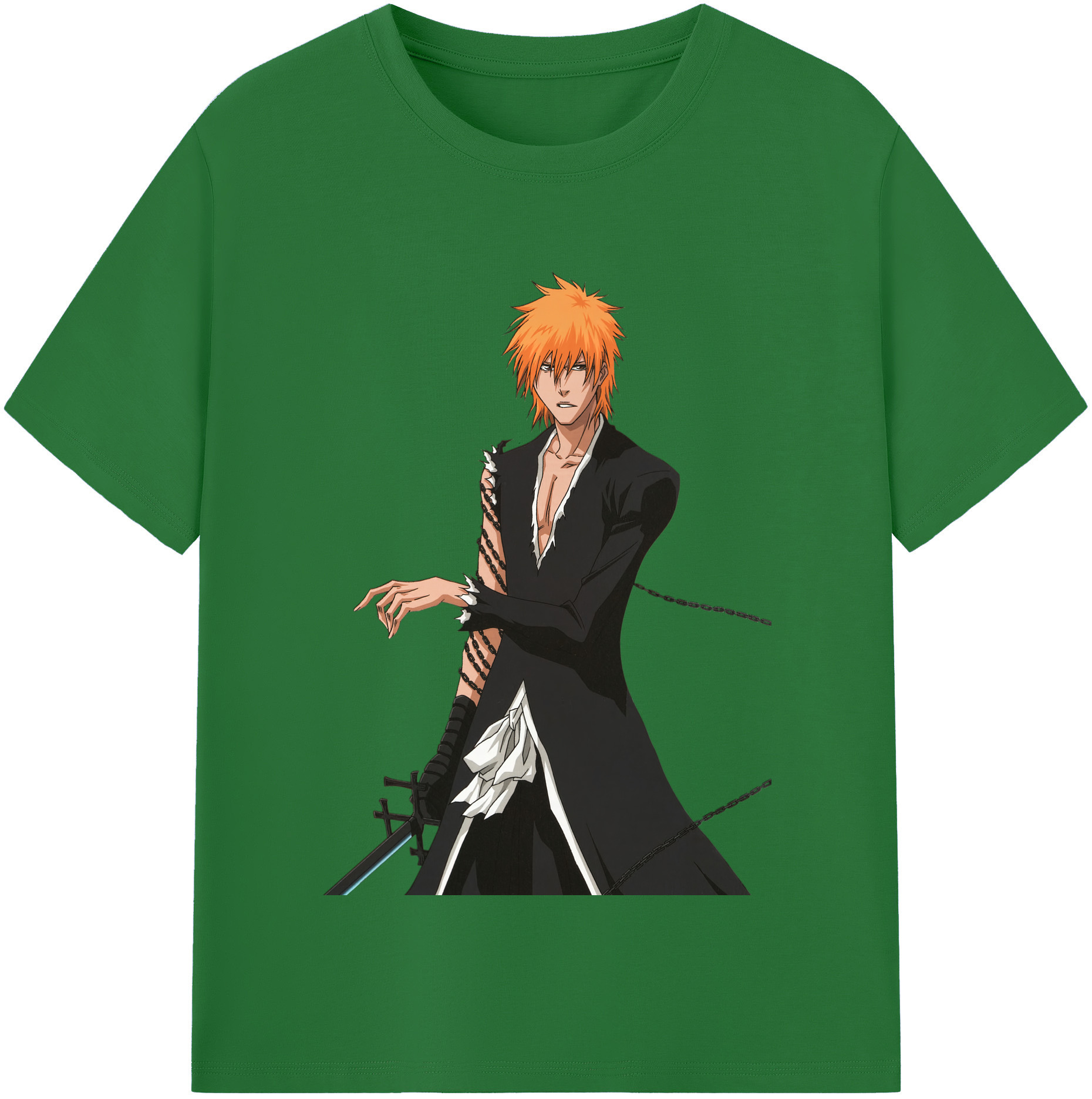（画像用） ブリーチ 黒崎一護（くろさき いちご）BLEACH Kurosaki Ichigo 綿100％半袖Tシャツ（フロントプリント）