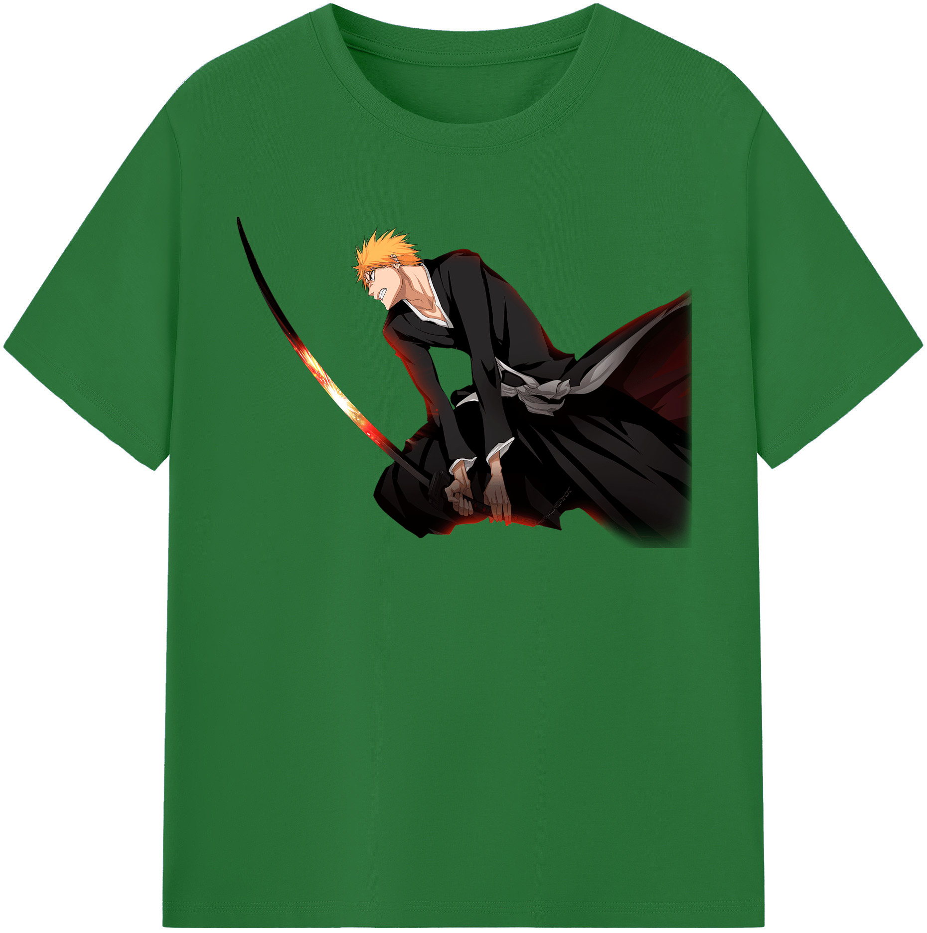 （画像用） ブリーチ 黒崎一護（くろさき いちご）BLEACH Kurosaki Ichigo 綿100％半袖Tシャツ（フロントプリント）