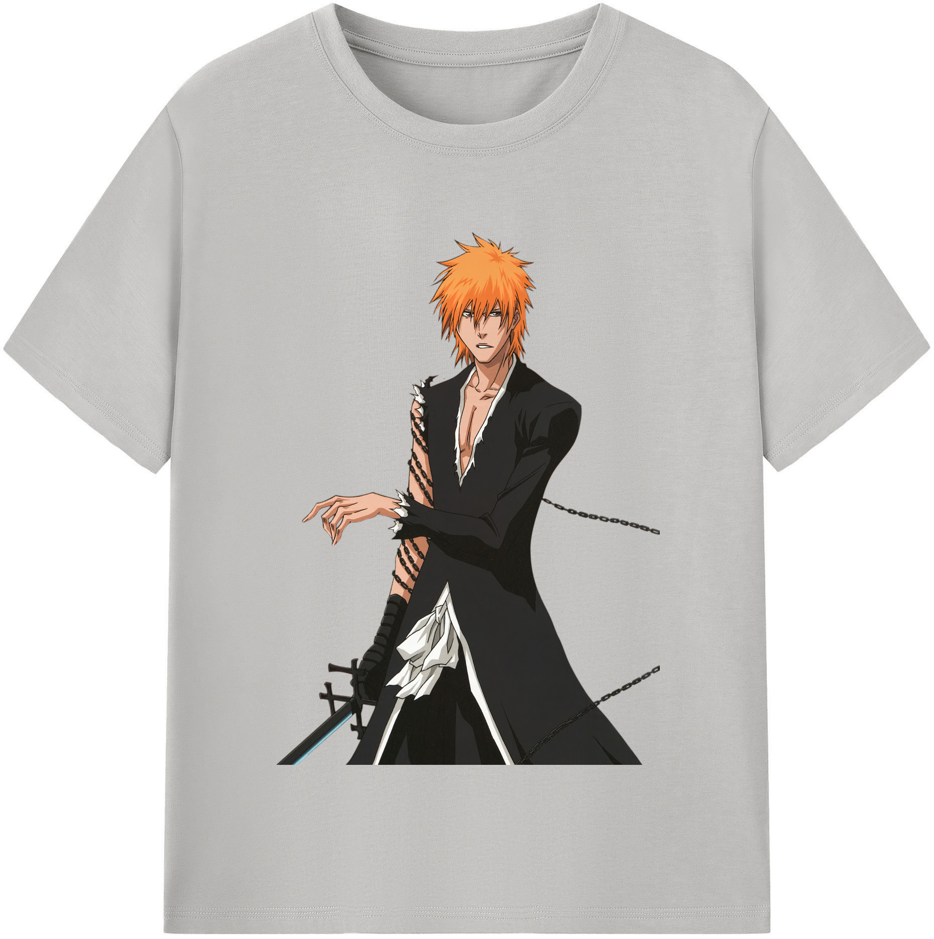 （画像用） ブリーチ 黒崎一護（くろさき いちご）BLEACH Kurosaki Ichigo 綿100％半袖Tシャツ（フロントプリント）