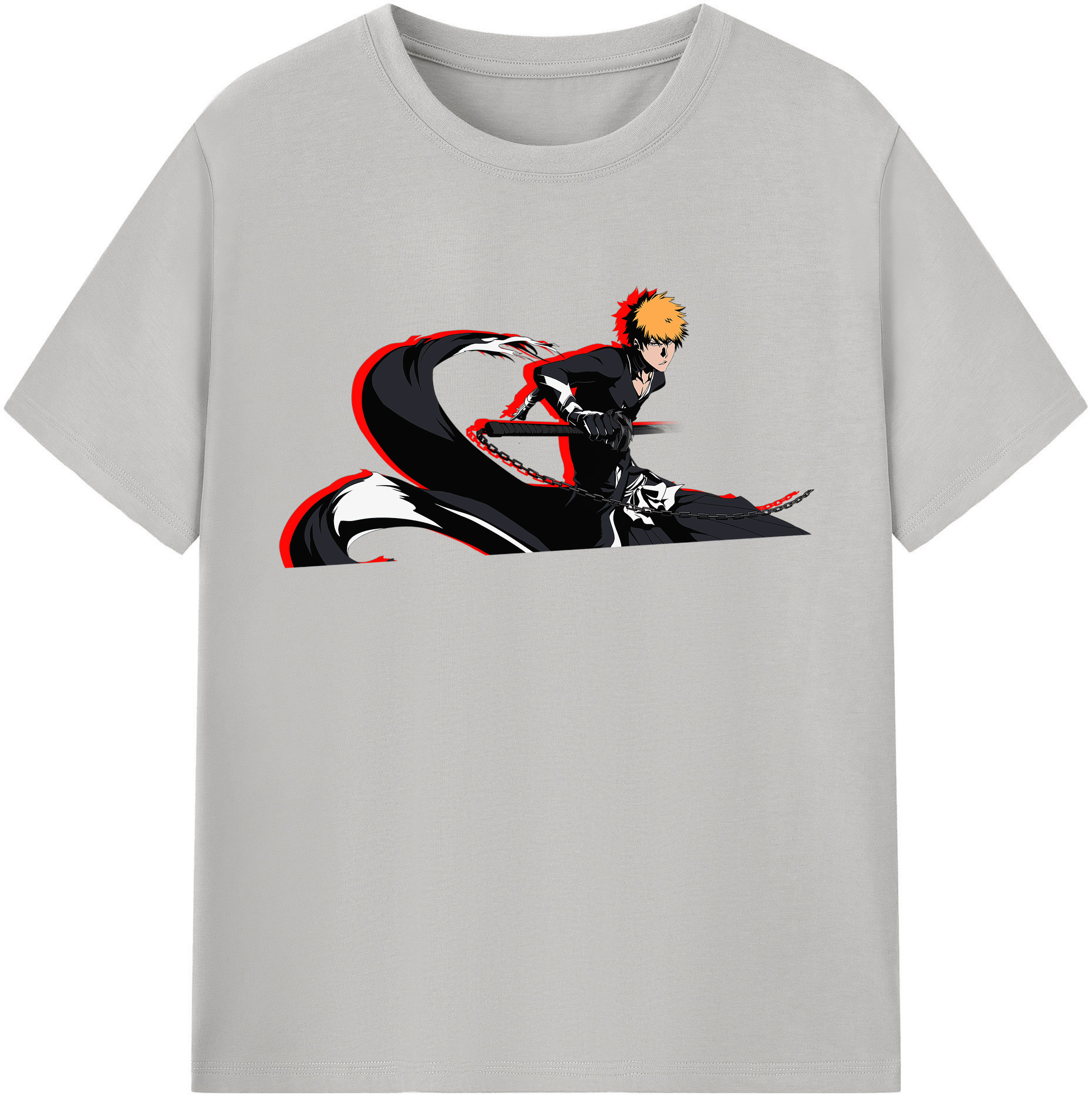 （画像用） ブリーチ 黒崎一護（くろさき いちご）BLEACH Kurosaki Ichigo 綿100％半袖Tシャツ（フロントプリント）