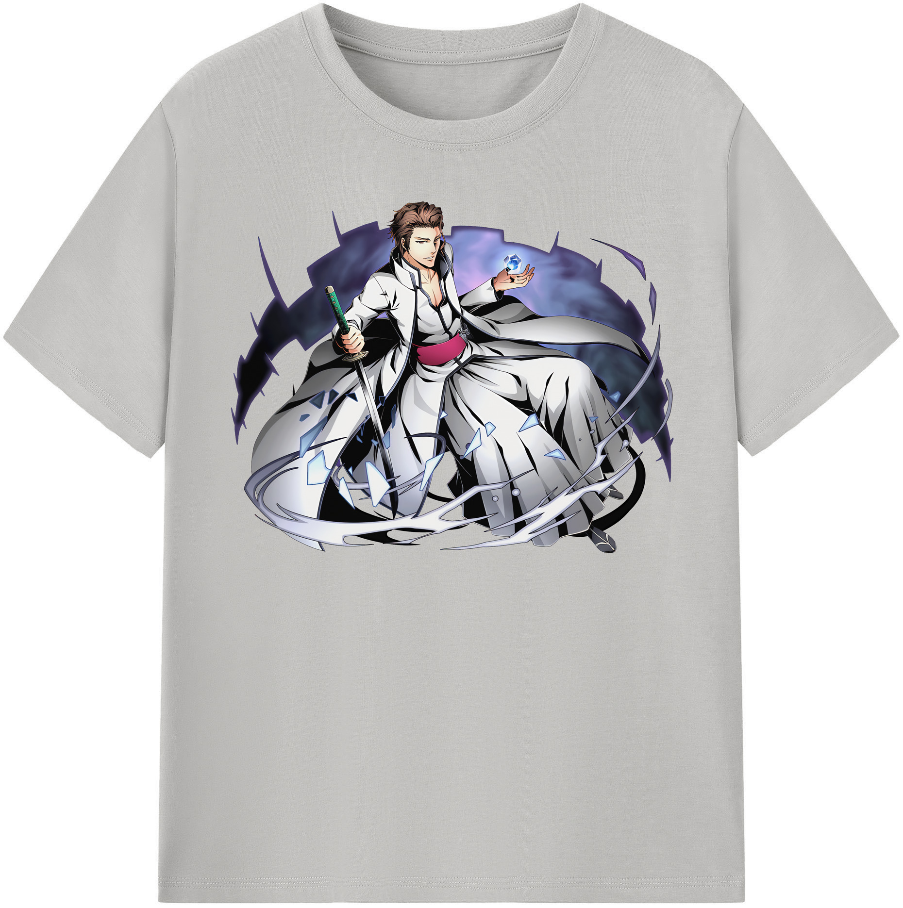 （画像用） ブリーチ 藍染 惣右介（あいぜん そうすけ） BLEACH Aizen Sousuke 綿100％半袖Tシャツ（フロントプリント）