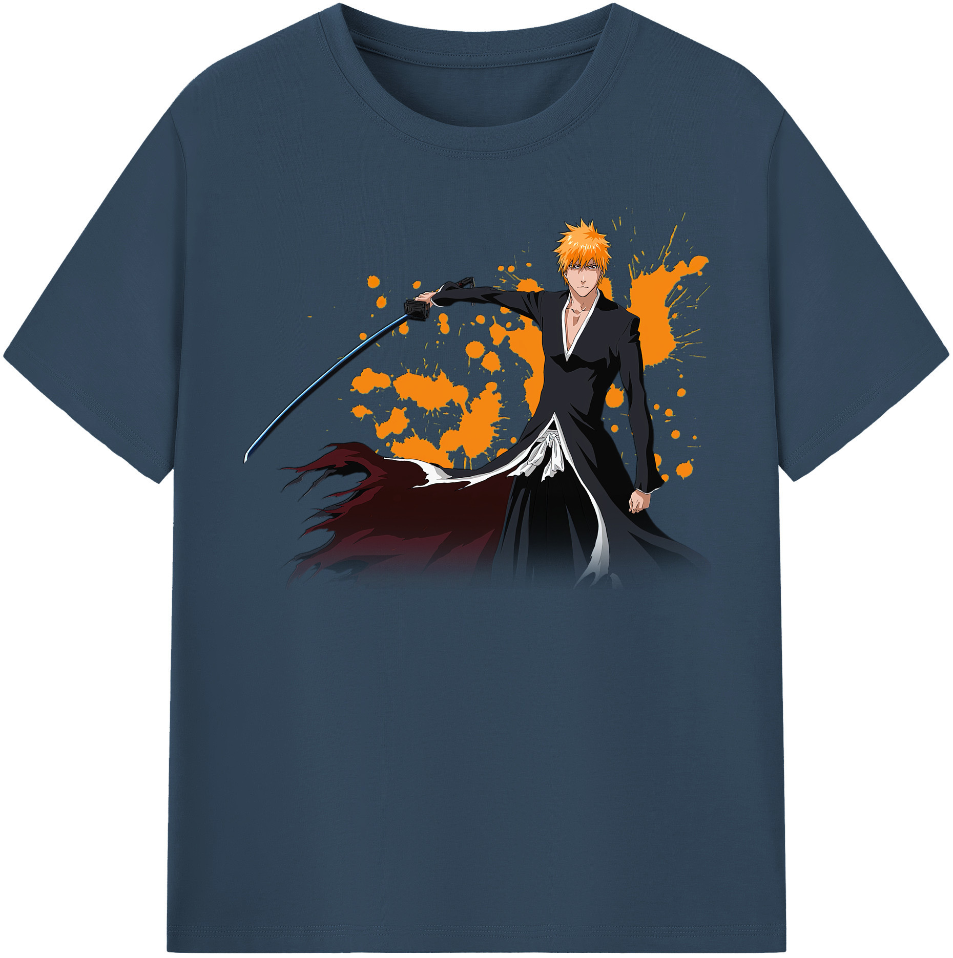 （画像用） ブリーチ 黒崎一護（くろさき いちご）BLEACH Kurosaki Ichigo 綿100％半袖Tシャツ（フロントプリント）