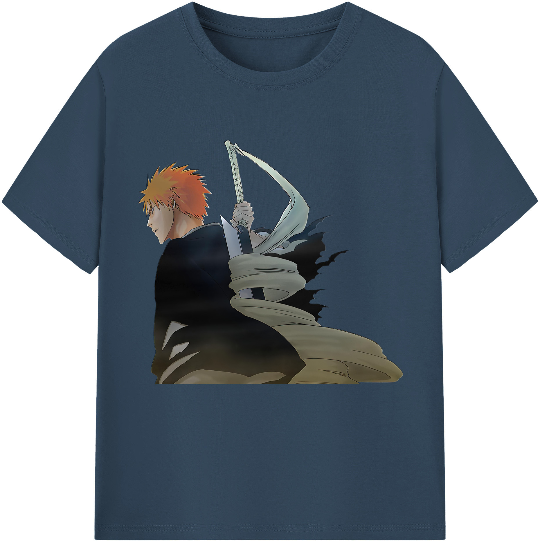 （画像用） ブリーチ 黒崎一護（くろさき いちご）BLEACH Kurosaki Ichigo 綿100％半袖Tシャツ（フロントプリント）