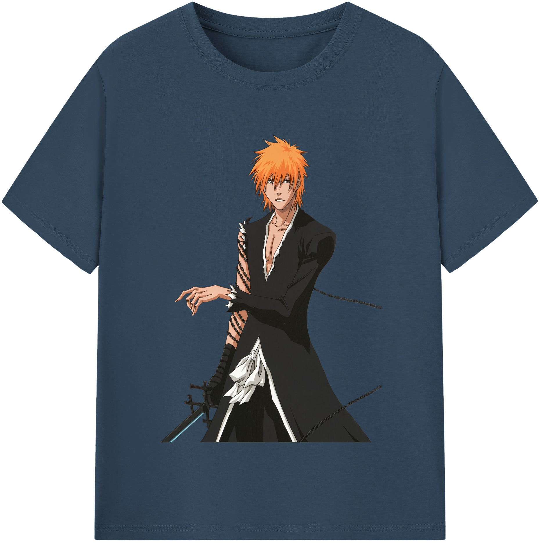 （画像用） ブリーチ 黒崎一護（くろさき いちご）BLEACH Kurosaki Ichigo 綿100％半袖Tシャツ（フロントプリント）