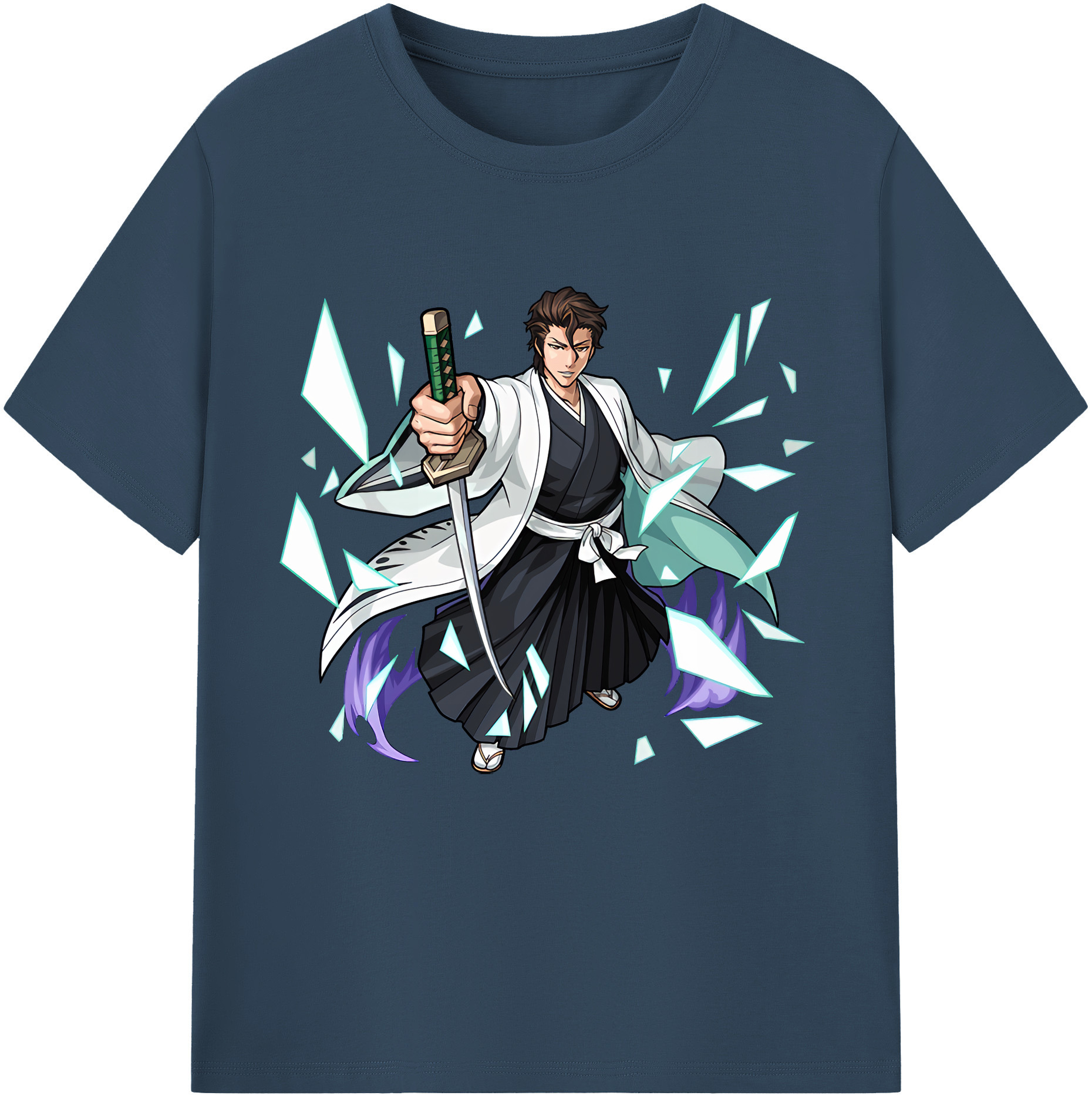 （画像用） ブリーチ 藍染 惣右介（あいぜん そうすけ） BLEACH Aizen Sousuke 綿100％半袖Tシャツ（フロントプリント）