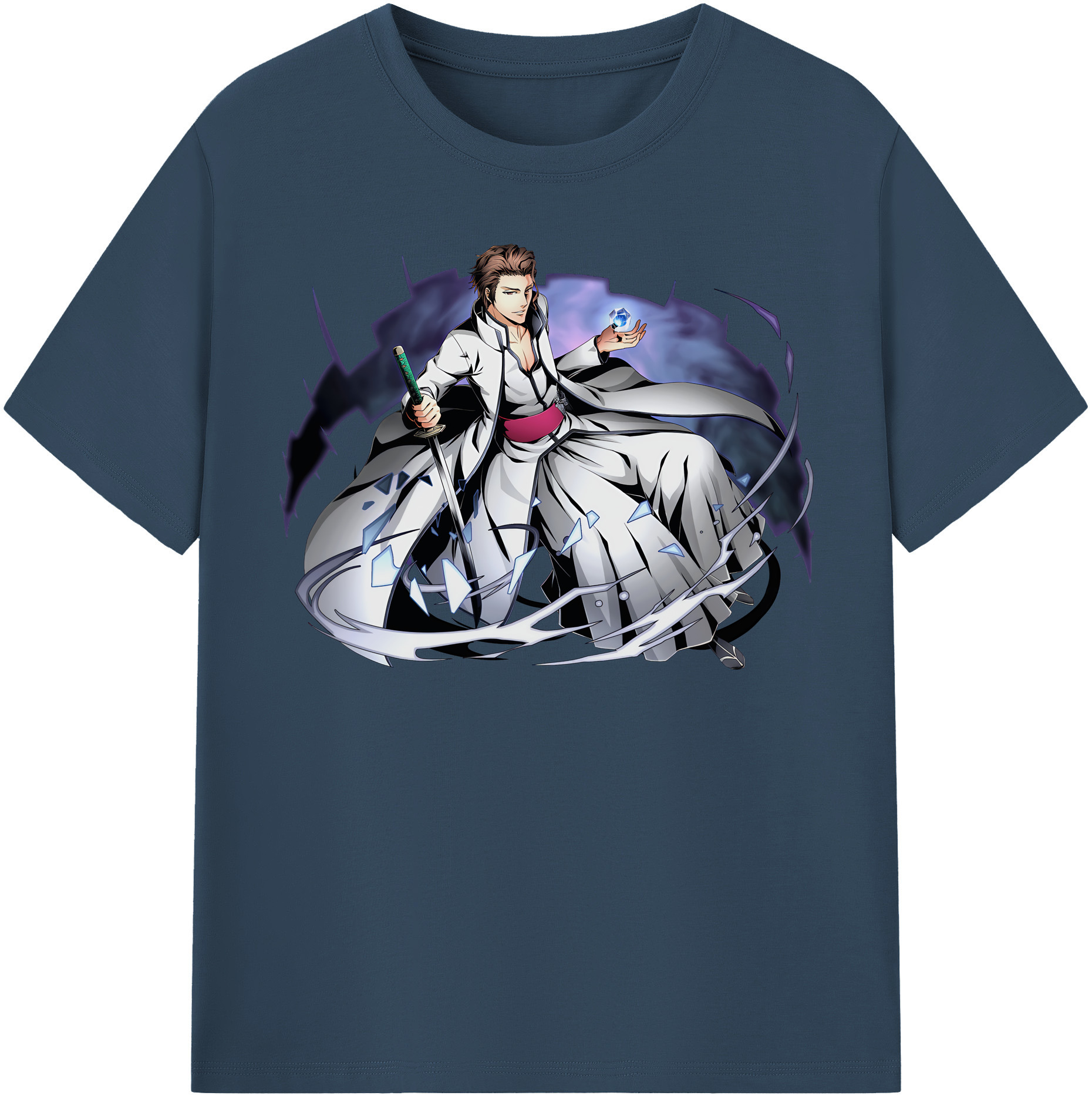 （画像用） ブリーチ 藍染 惣右介（あいぜん そうすけ） BLEACH Aizen Sousuke 綿100％半袖Tシャツ（フロントプリント）