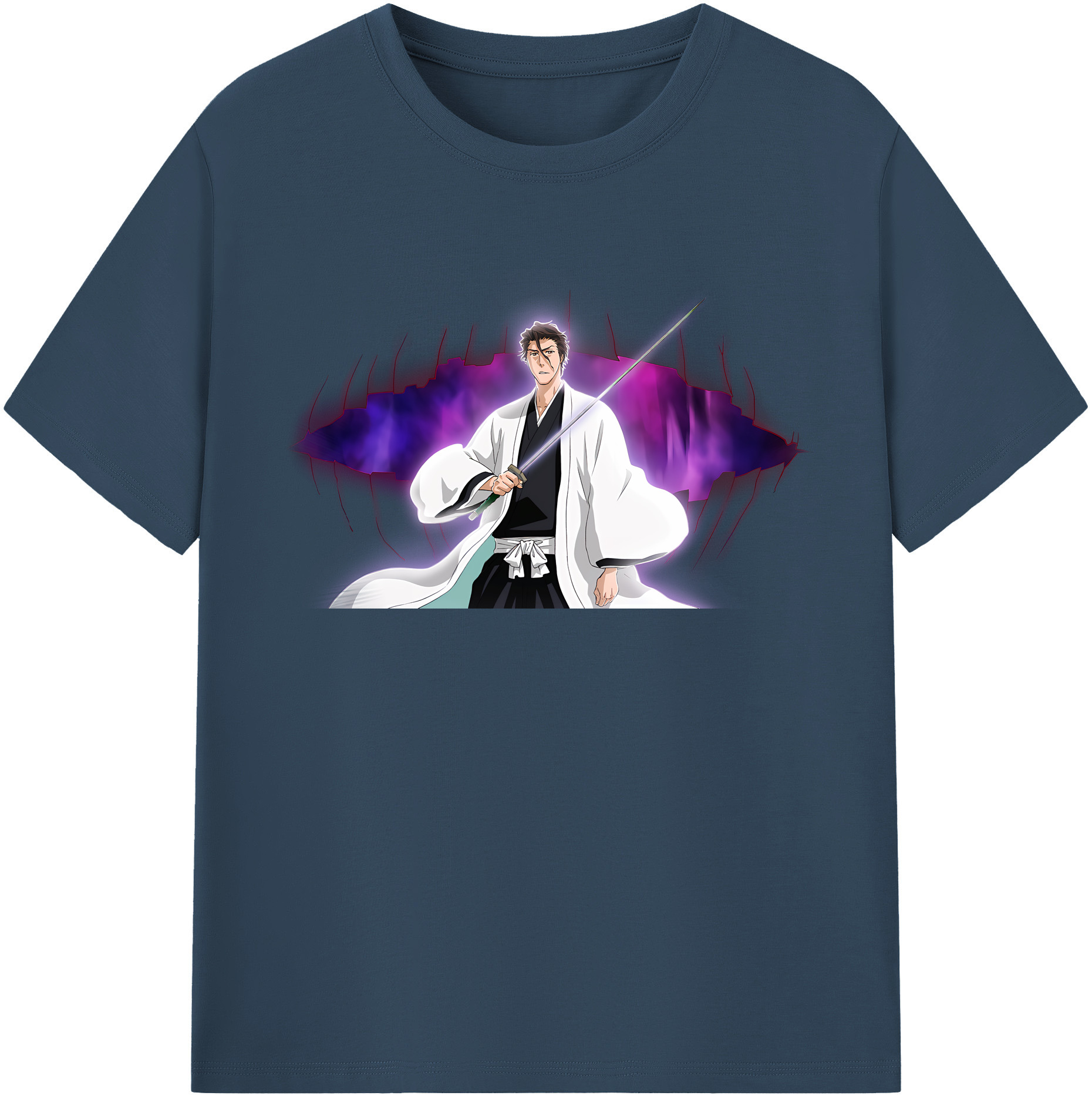 （画像用） ブリーチ 藍染 惣右介（あいぜん そうすけ） BLEACH Aizen Sousuke 綿100％半袖Tシャツ（フロントプリント）