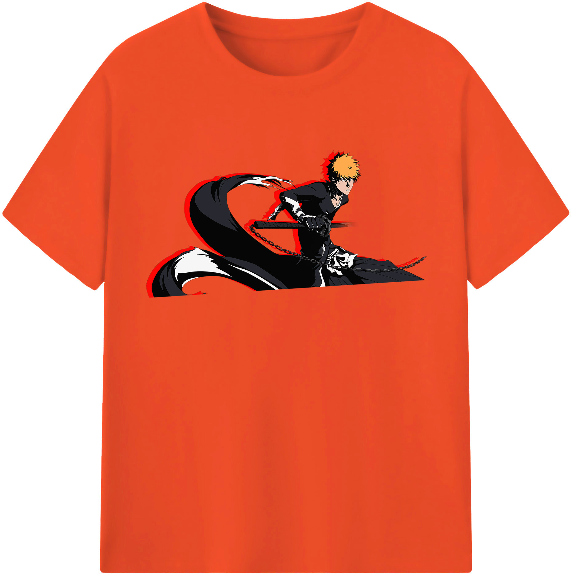（画像用） ブリーチ 黒崎一護（くろさき いちご）BLEACH Kurosaki Ichigo 綿100％半袖Tシャツ（フロントプリント）