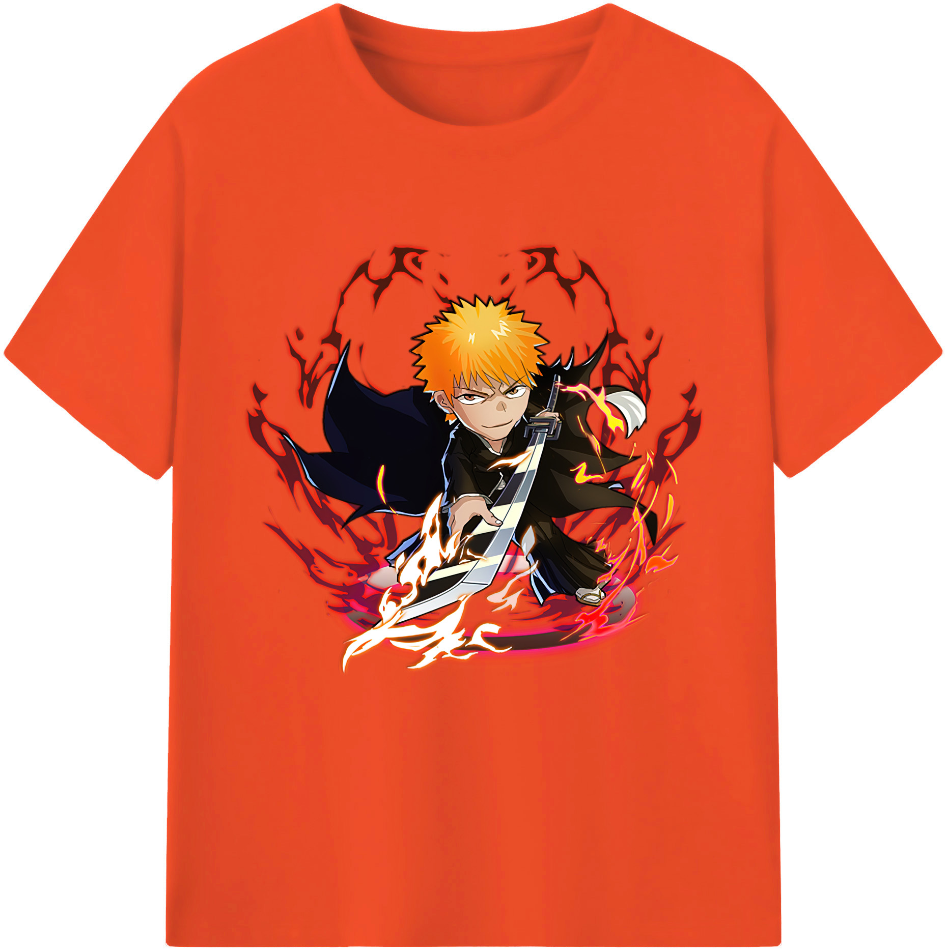 （画像用） ブリーチ 黒崎一護（くろさき いちご）BLEACH Kurosaki Ichigo 綿100％半袖Tシャツ（フロントプリント）