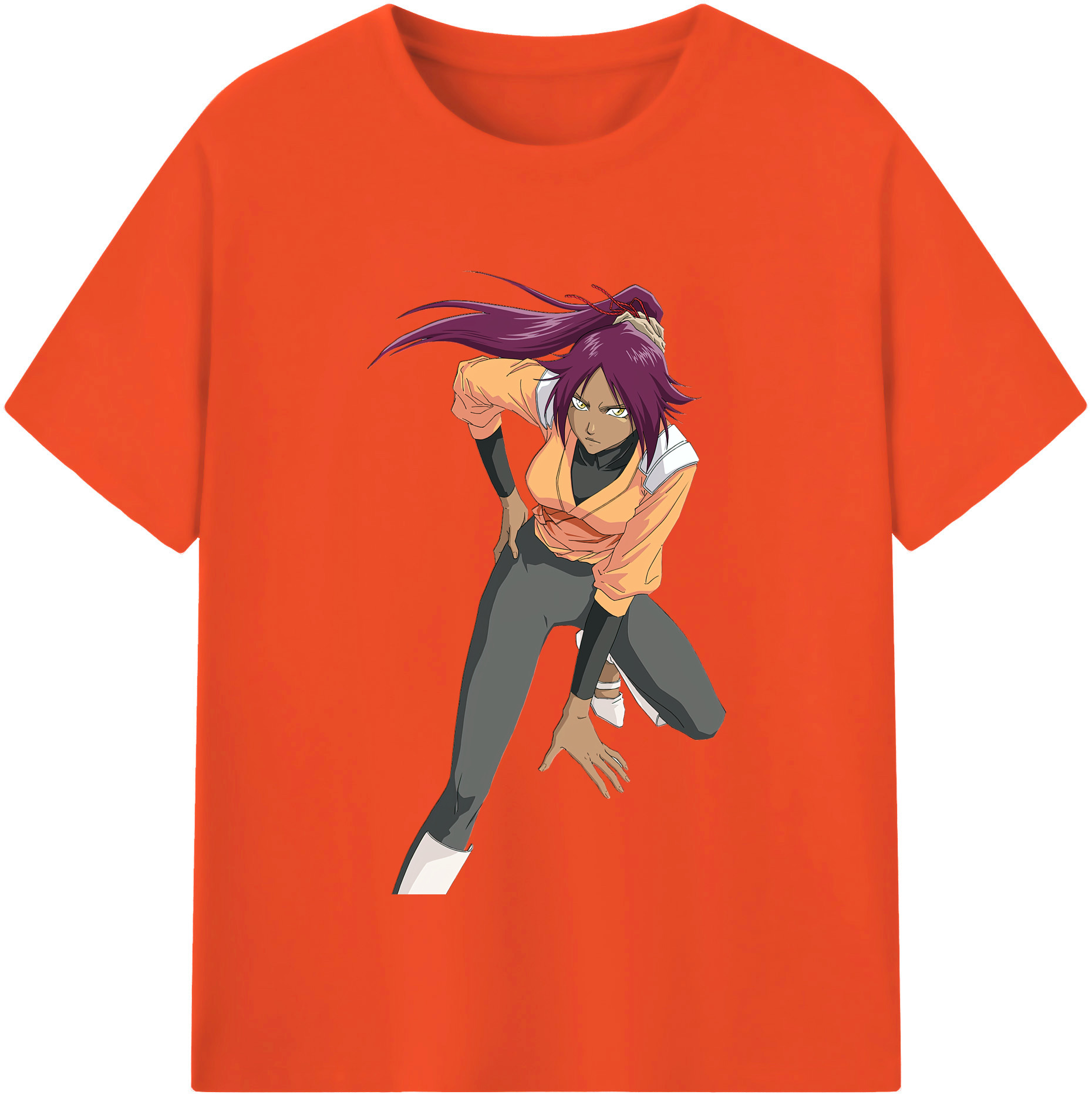 （画像用） ブリーチ 四楓院 夜一（しほういん よるいち） BLEACH Shihouin Yoruichi 綿100％半袖Tシャツ（フロントプリント）
