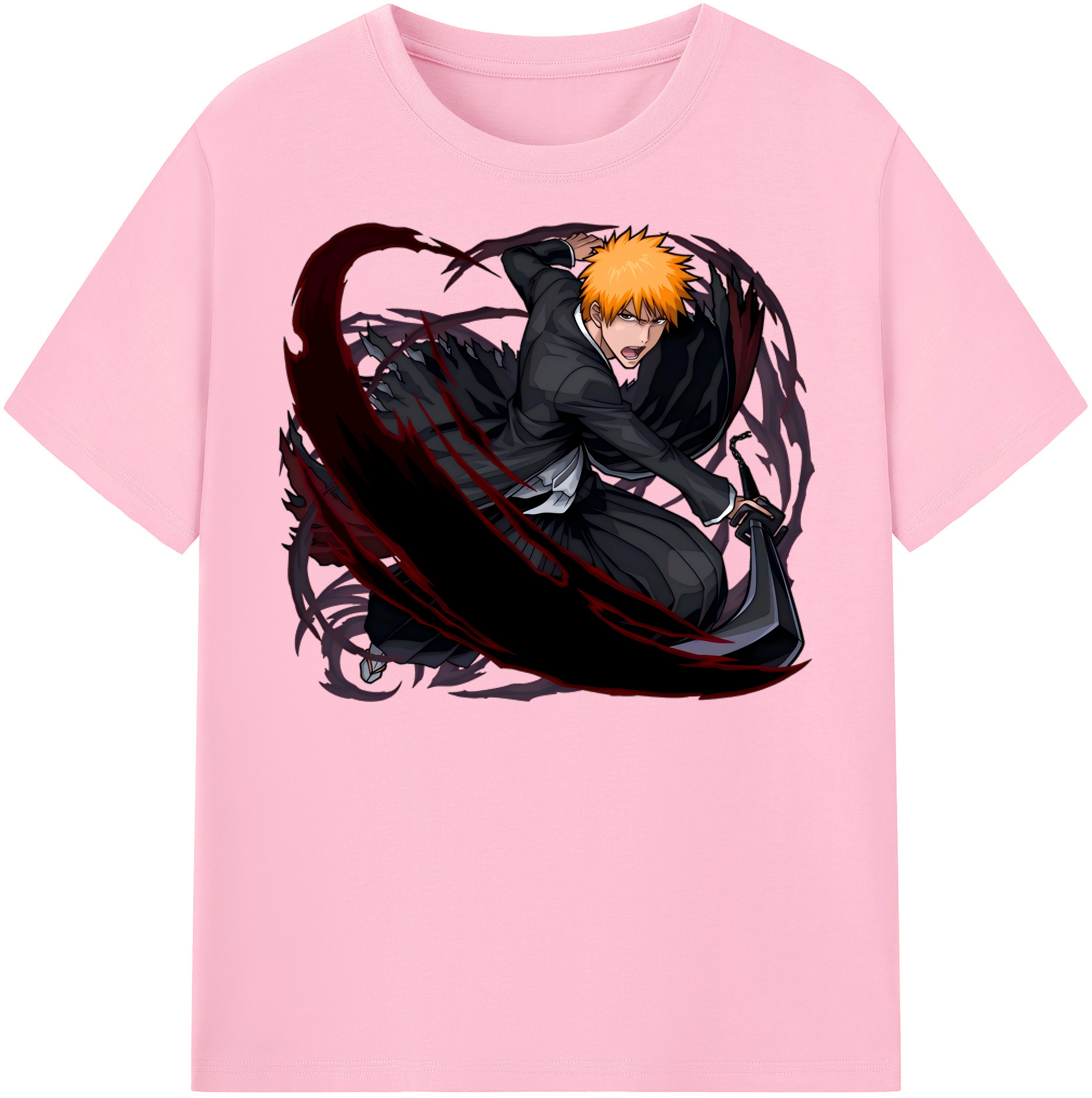 （画像用） ブリーチ 黒崎一護（くろさき いちご）BLEACH Kurosaki Ichigo 綿100％半袖Tシャツ（フロントプリント）