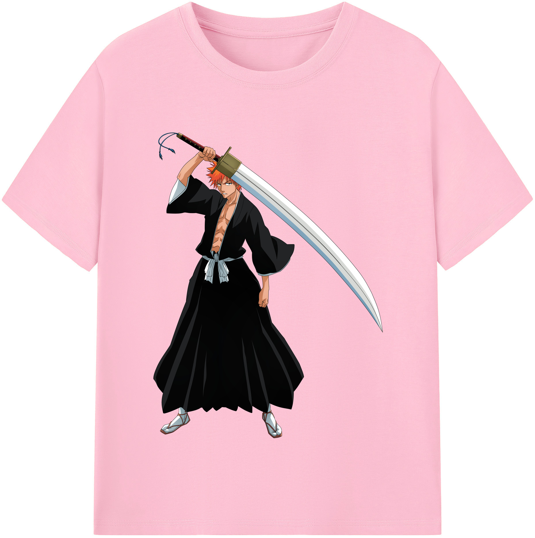 （画像用） ブリーチ 黒崎一護（くろさき いちご）BLEACH Kurosaki Ichigo 綿100％半袖Tシャツ（フロントプリント）