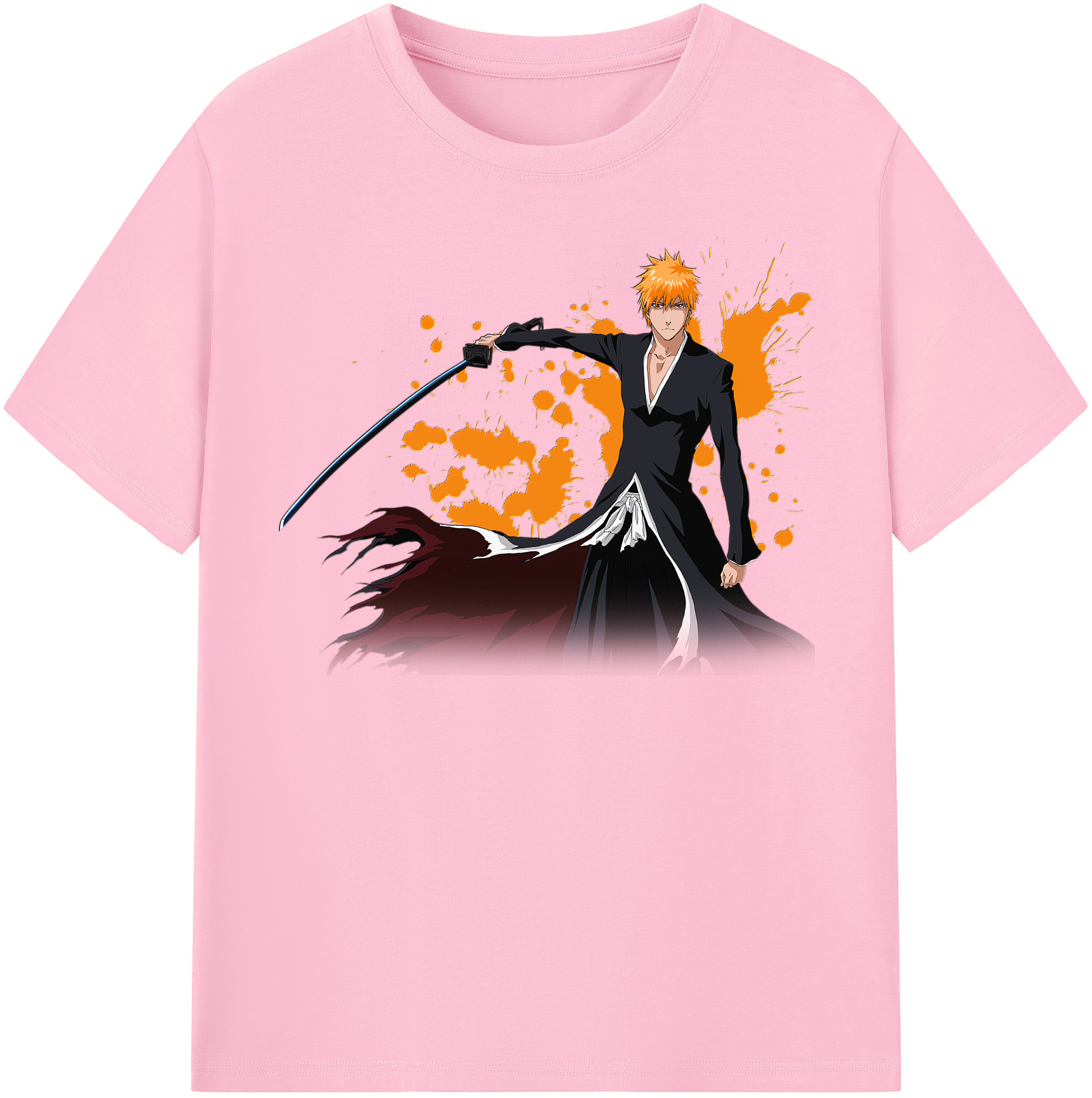 （画像用） ブリーチ 黒崎一護（くろさき いちご）BLEACH Kurosaki Ichigo 綿100％半袖Tシャツ（フロントプリント）
