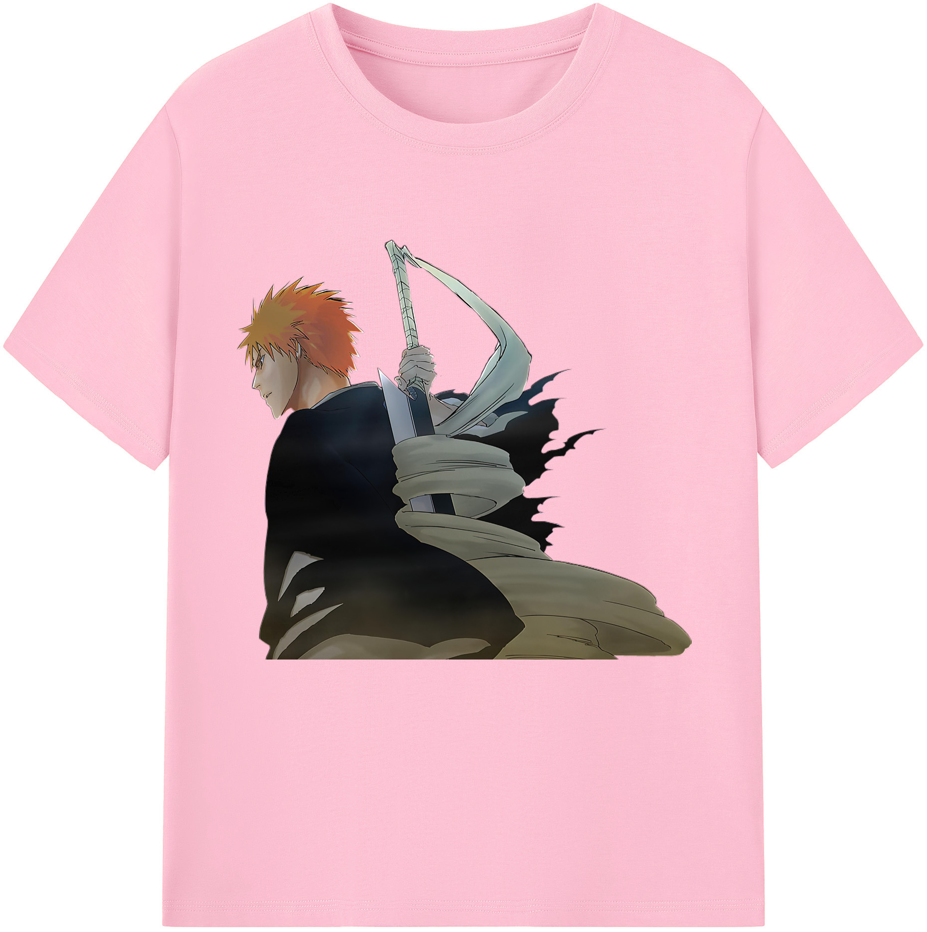 （画像用） ブリーチ 黒崎一護（くろさき いちご）BLEACH Kurosaki Ichigo 綿100％半袖Tシャツ（フロントプリント）