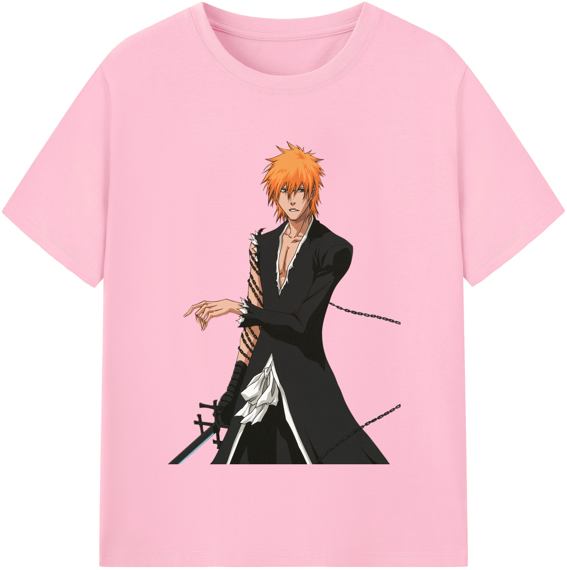 （画像用） ブリーチ 黒崎一護（くろさき いちご）BLEACH Kurosaki Ichigo 綿100％半袖Tシャツ（フロントプリント）