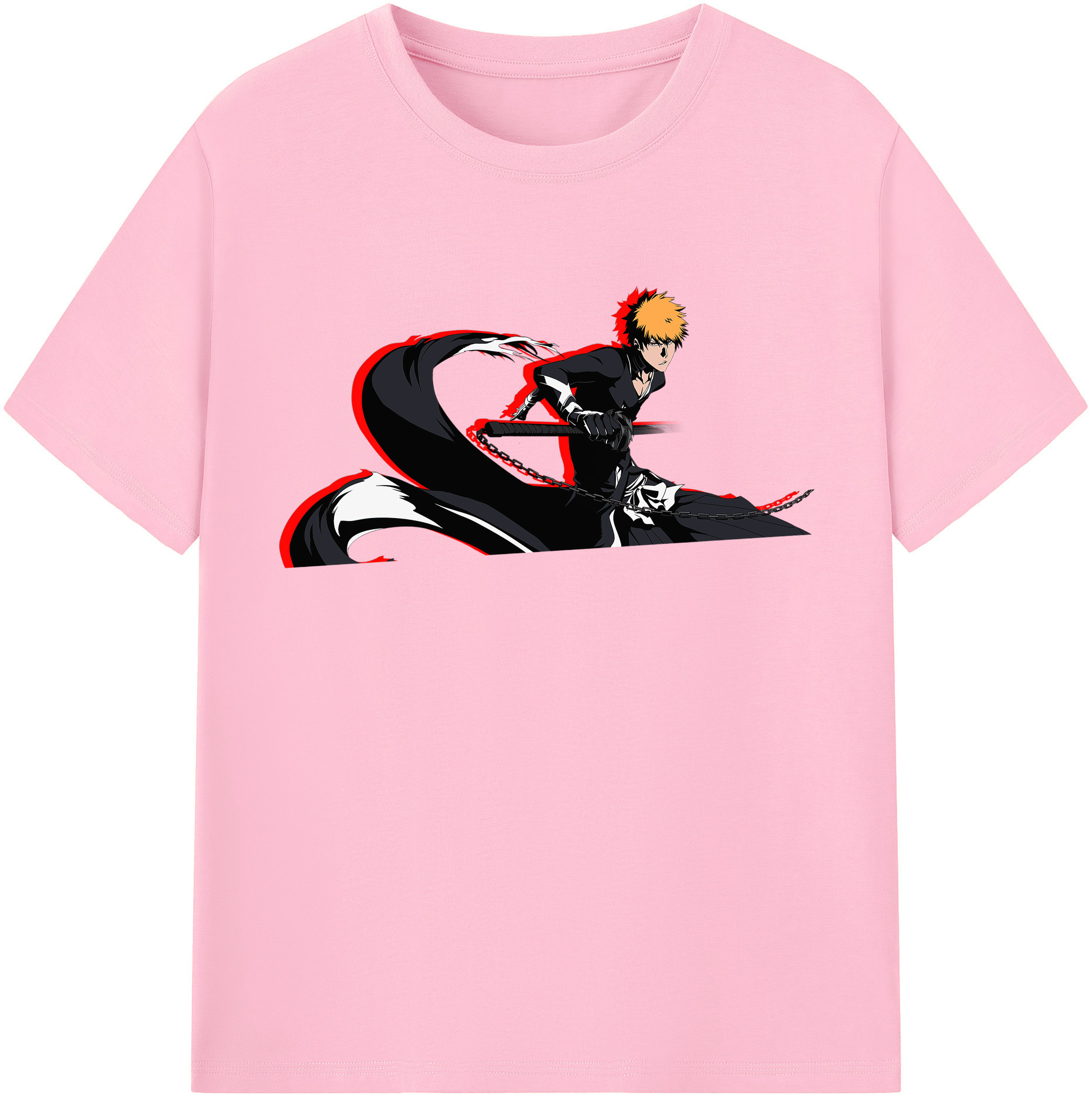 （画像用） ブリーチ 黒崎一護（くろさき いちご）BLEACH Kurosaki Ichigo 綿100％半袖Tシャツ（フロントプリント）