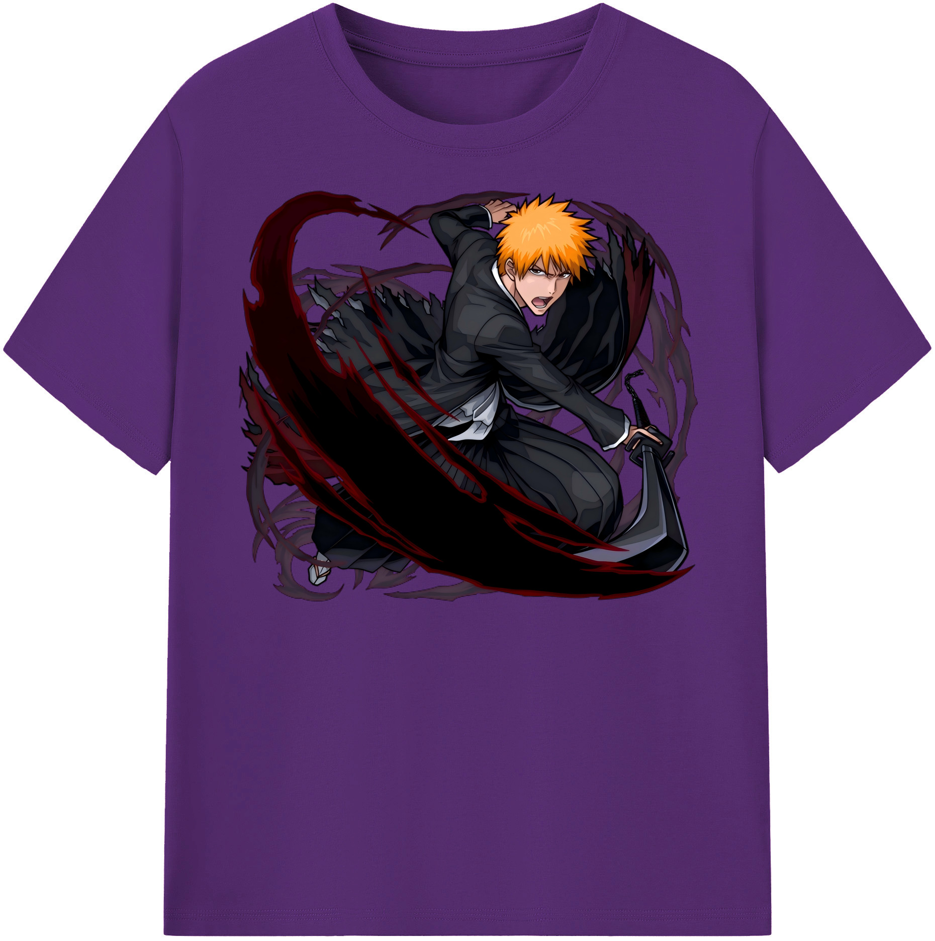（画像用） ブリーチ 黒崎一護（くろさき いちご）BLEACH Kurosaki Ichigo 綿100％半袖Tシャツ（フロントプリント）