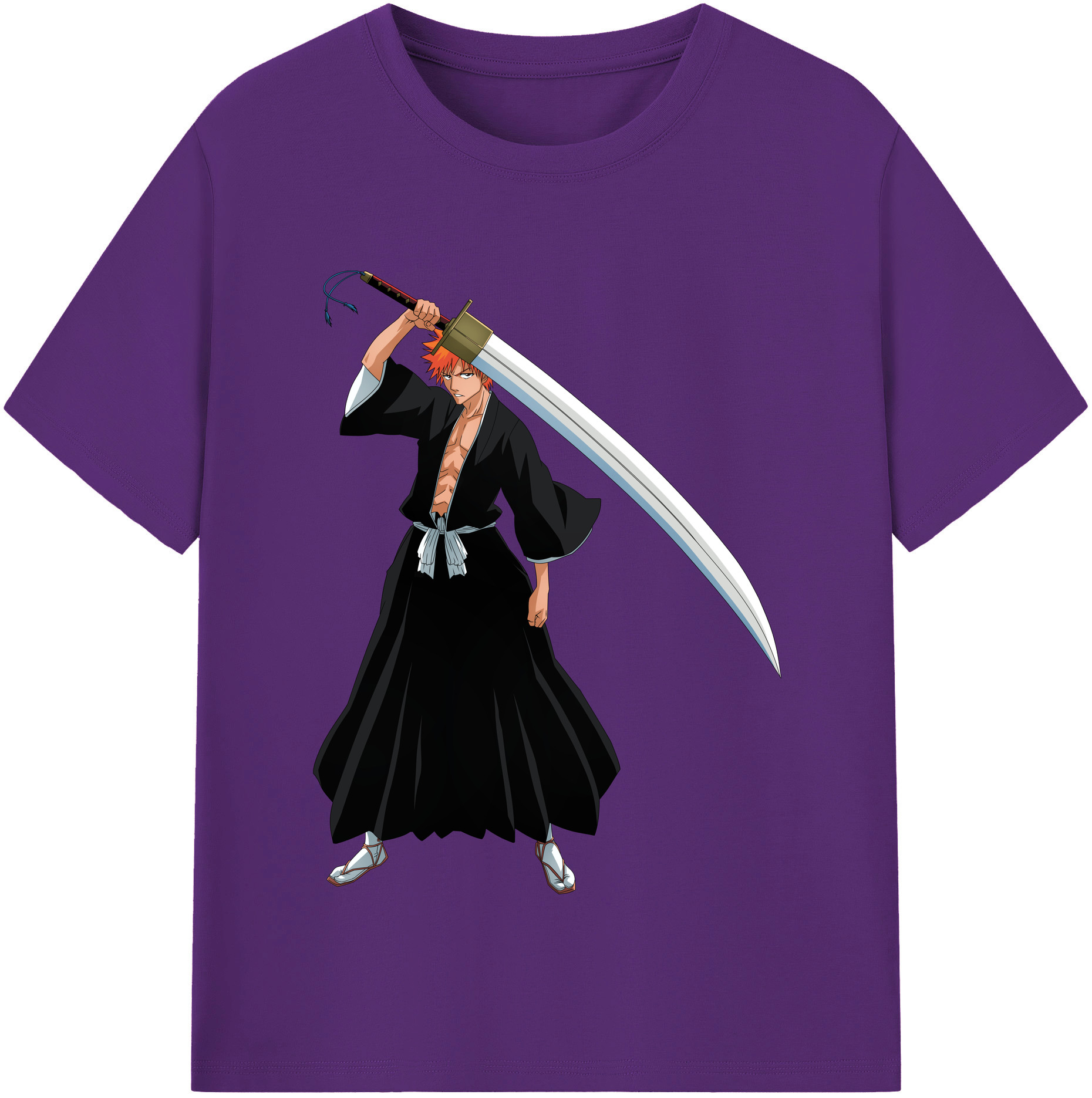 （画像用） ブリーチ 黒崎一護（くろさき いちご）BLEACH Kurosaki Ichigo 綿100％半袖Tシャツ（フロントプリント）