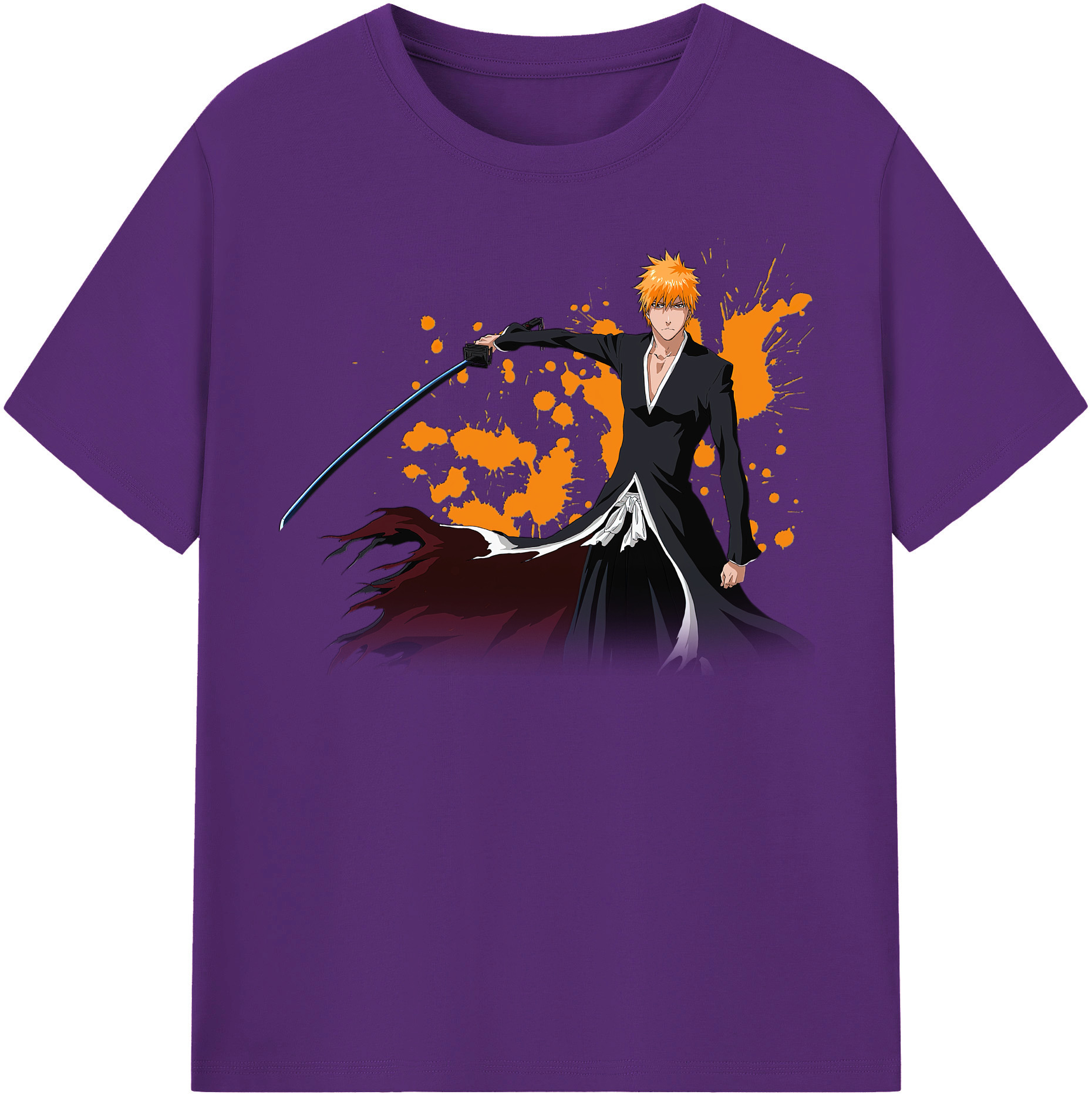 （画像用） ブリーチ 黒崎一護（くろさき いちご）BLEACH Kurosaki Ichigo 綿100％半袖Tシャツ（フロントプリント）