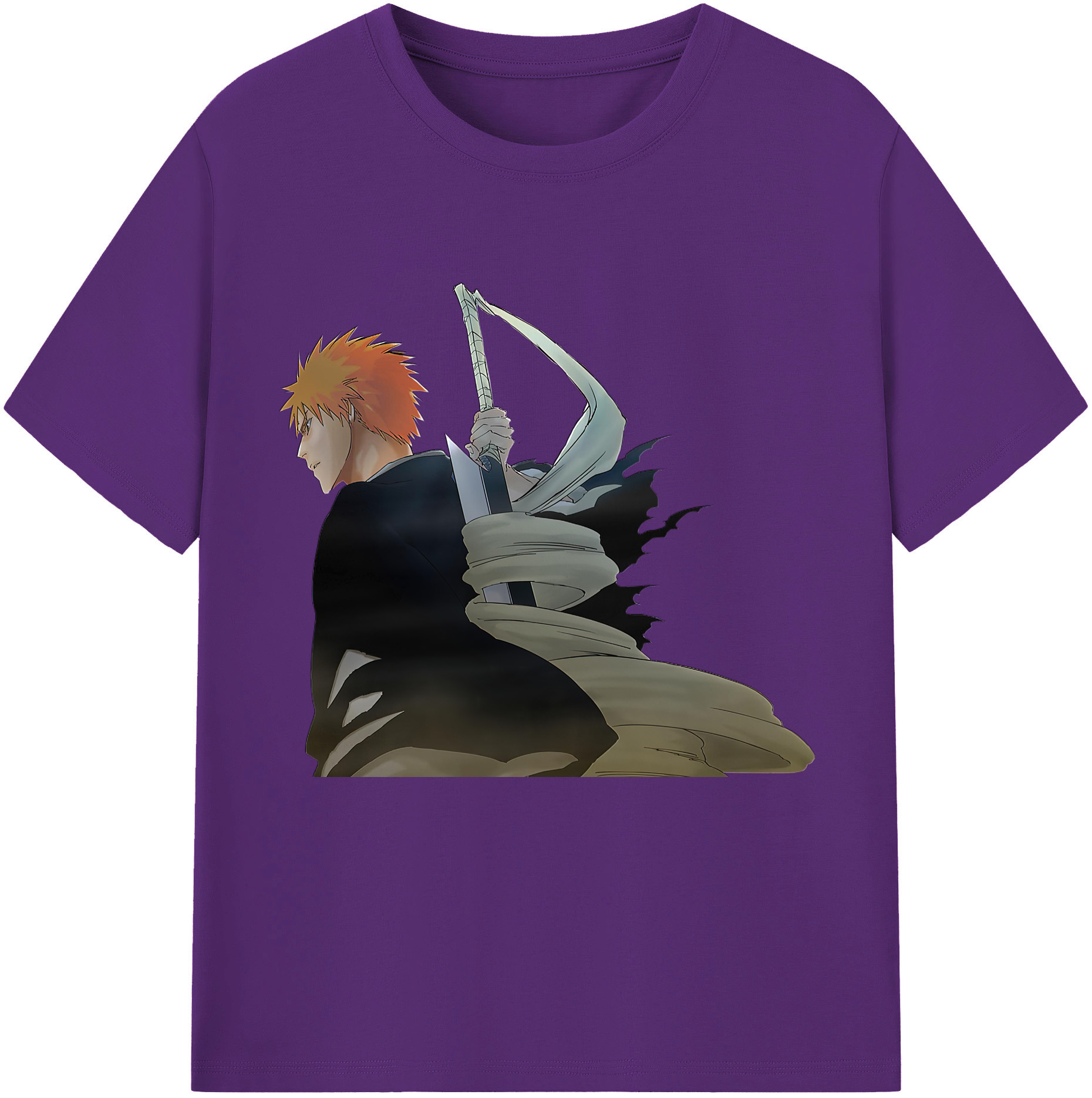 （画像用） ブリーチ 黒崎一護（くろさき いちご）BLEACH Kurosaki Ichigo 綿100％半袖Tシャツ（フロントプリント）