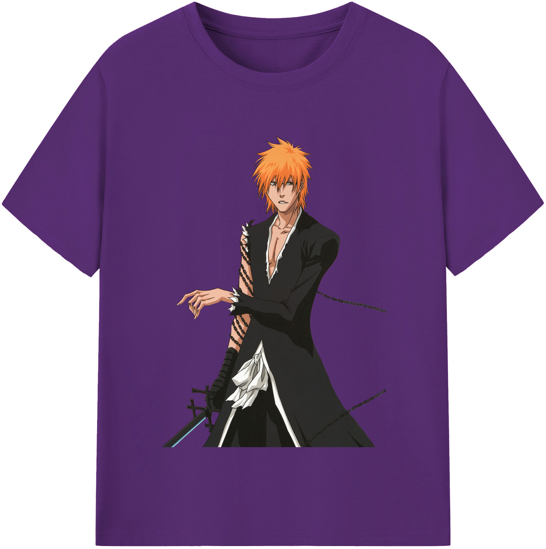 （画像用） ブリーチ 黒崎一護（くろさき いちご）BLEACH Kurosaki Ichigo 綿100％半袖Tシャツ（フロントプリント）
