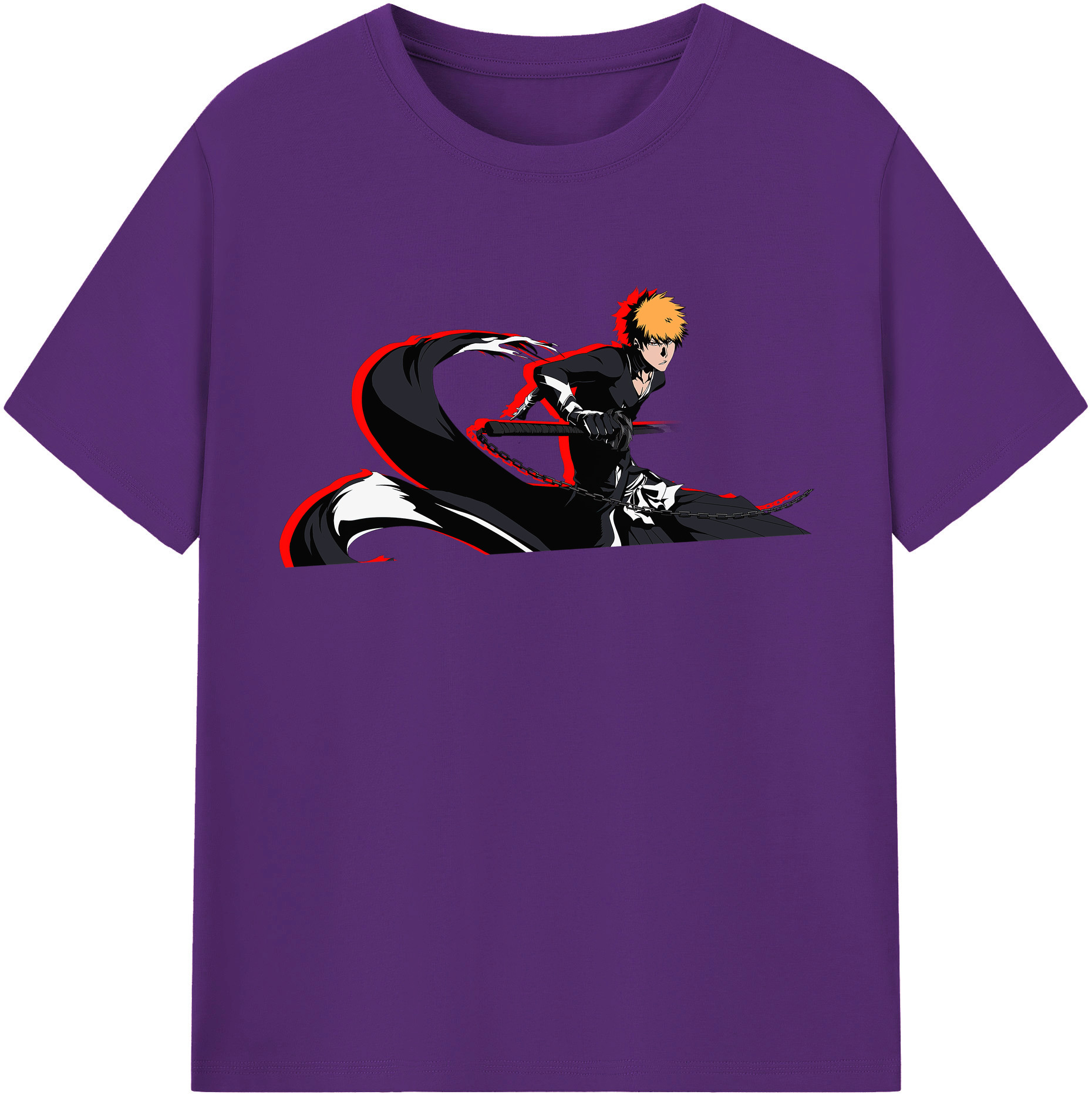 （画像用） ブリーチ 黒崎一護（くろさき いちご）BLEACH Kurosaki Ichigo 綿100％半袖Tシャツ（フロントプリント）
