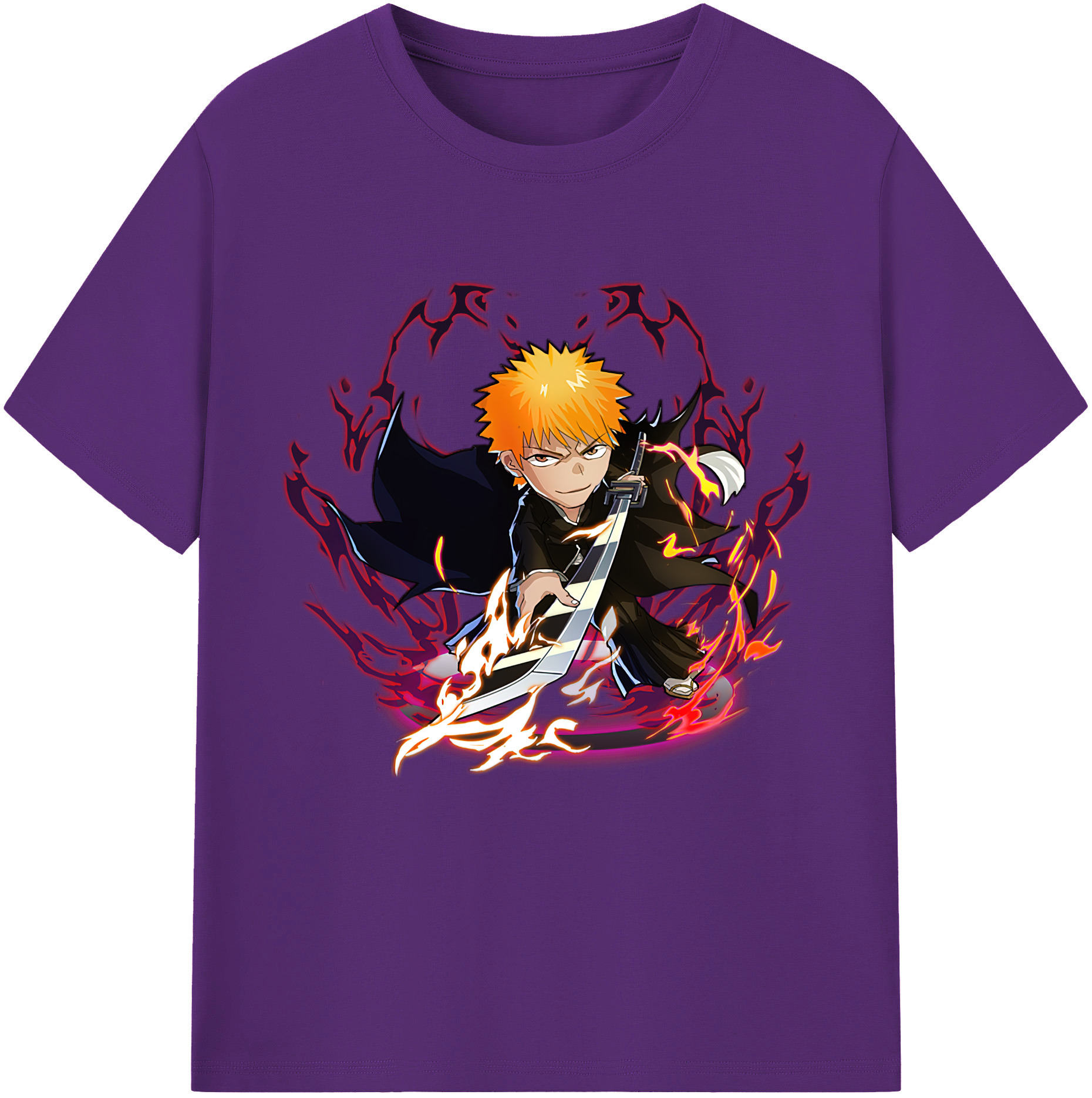 （画像用） ブリーチ 黒崎一護（くろさき いちご）BLEACH Kurosaki Ichigo 綿100％半袖Tシャツ（フロントプリント）