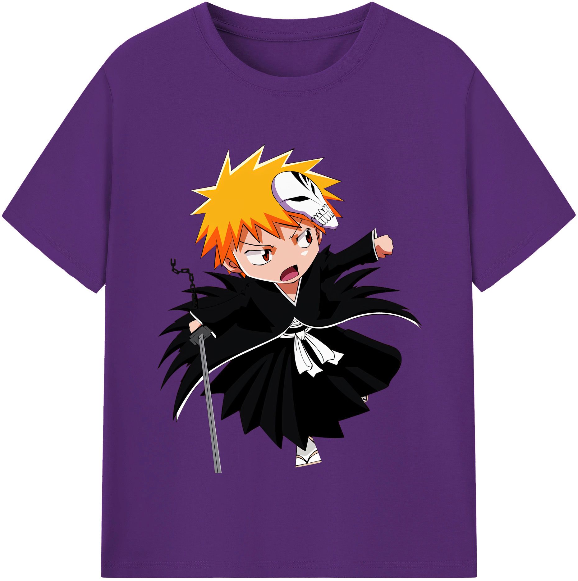 （画像用） ブリーチ 黒崎一護（くろさき いちご）BLEACH Kurosaki Ichigo 綿100％半袖Tシャツ（フロントプリント）