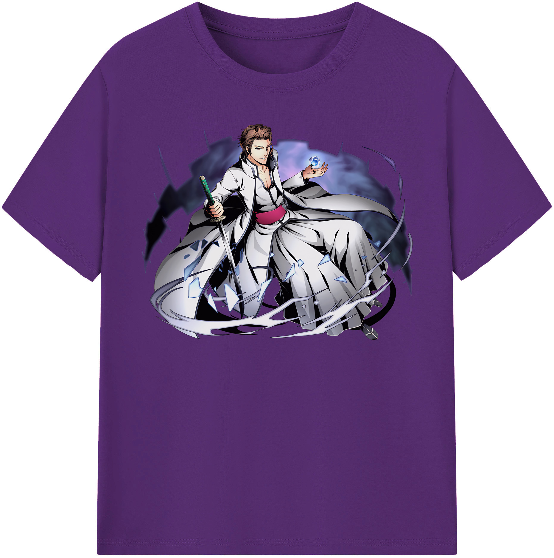 （画像用） ブリーチ 藍染 惣右介（あいぜん そうすけ） BLEACH Aizen Sousuke 綿100％半袖Tシャツ（フロントプリント）