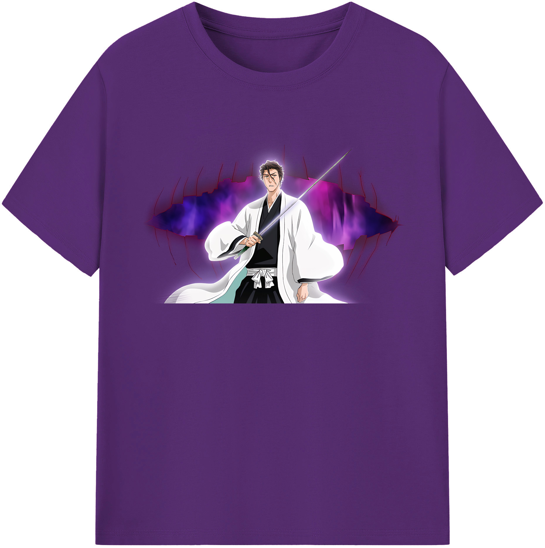 （画像用） ブリーチ 藍染 惣右介（あいぜん そうすけ） BLEACH Aizen Sousuke 綿100％半袖Tシャツ（フロントプリント）