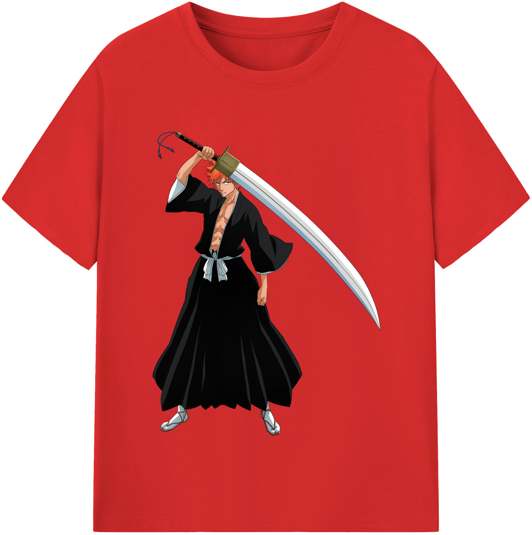 （画像用） ブリーチ 黒崎一護（くろさき いちご）BLEACH Kurosaki Ichigo 綿100％半袖Tシャツ（フロントプリント）