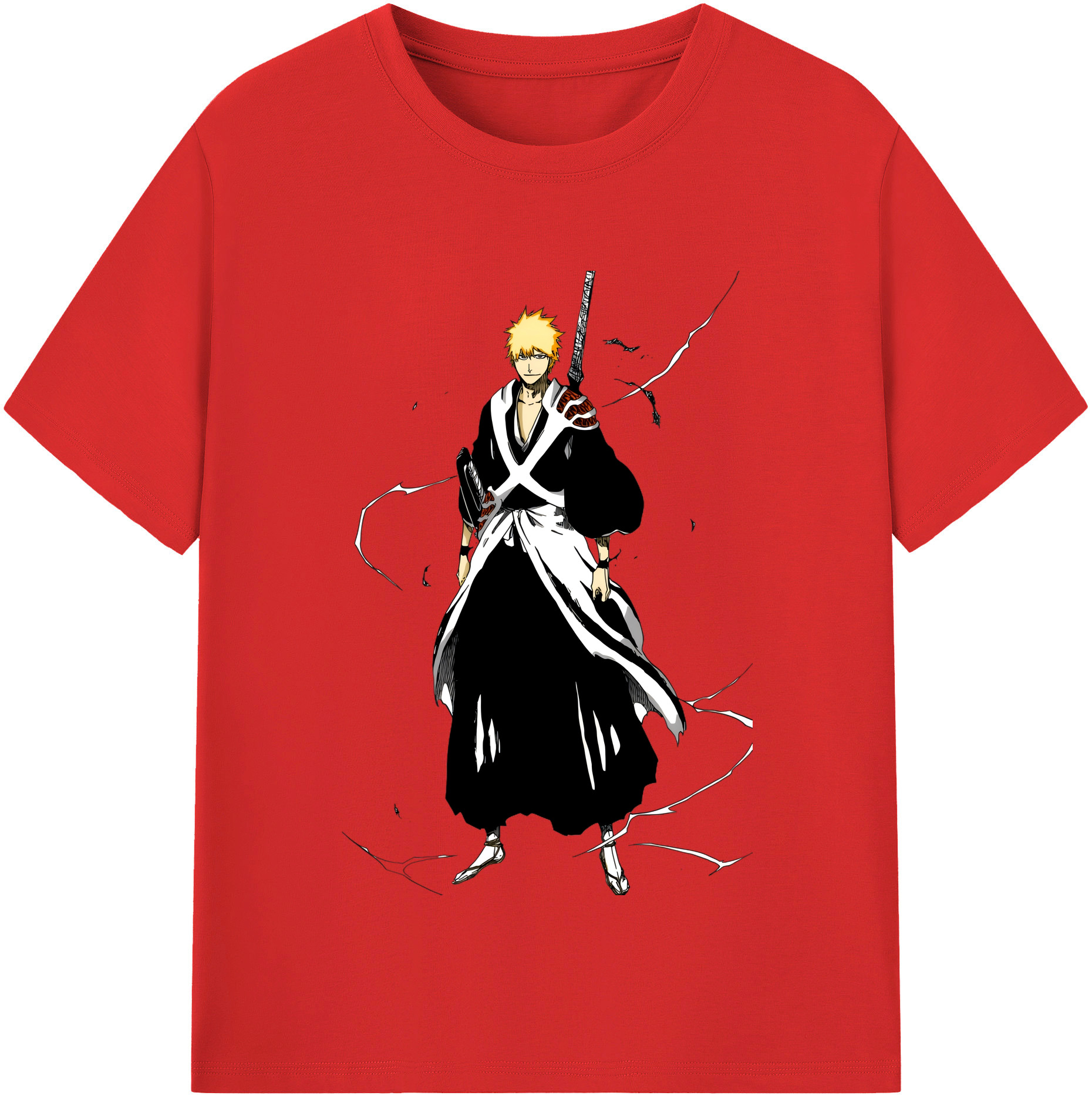 （画像用） ブリーチ 黒崎一護（くろさき いちご）BLEACH Kurosaki Ichigo 綿100％半袖Tシャツ（フロントプリント）