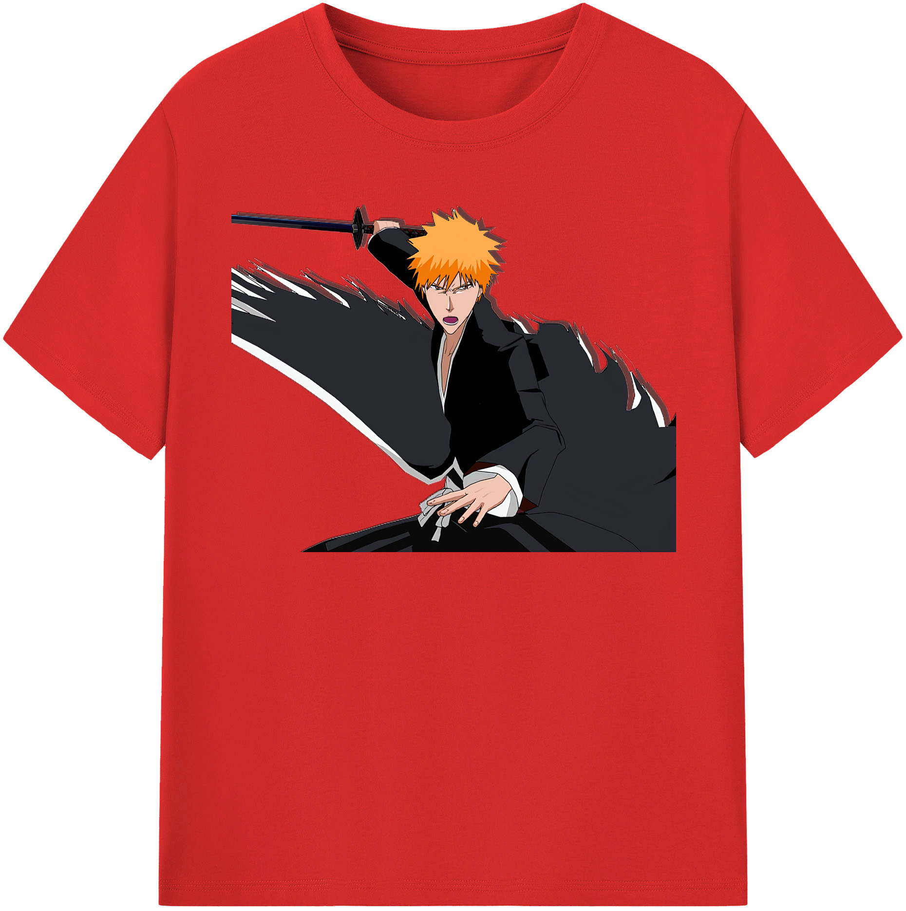 （画像用） ブリーチ 黒崎一護（くろさき いちご）BLEACH Kurosaki Ichigo 綿100％半袖Tシャツ（フロントプリント）