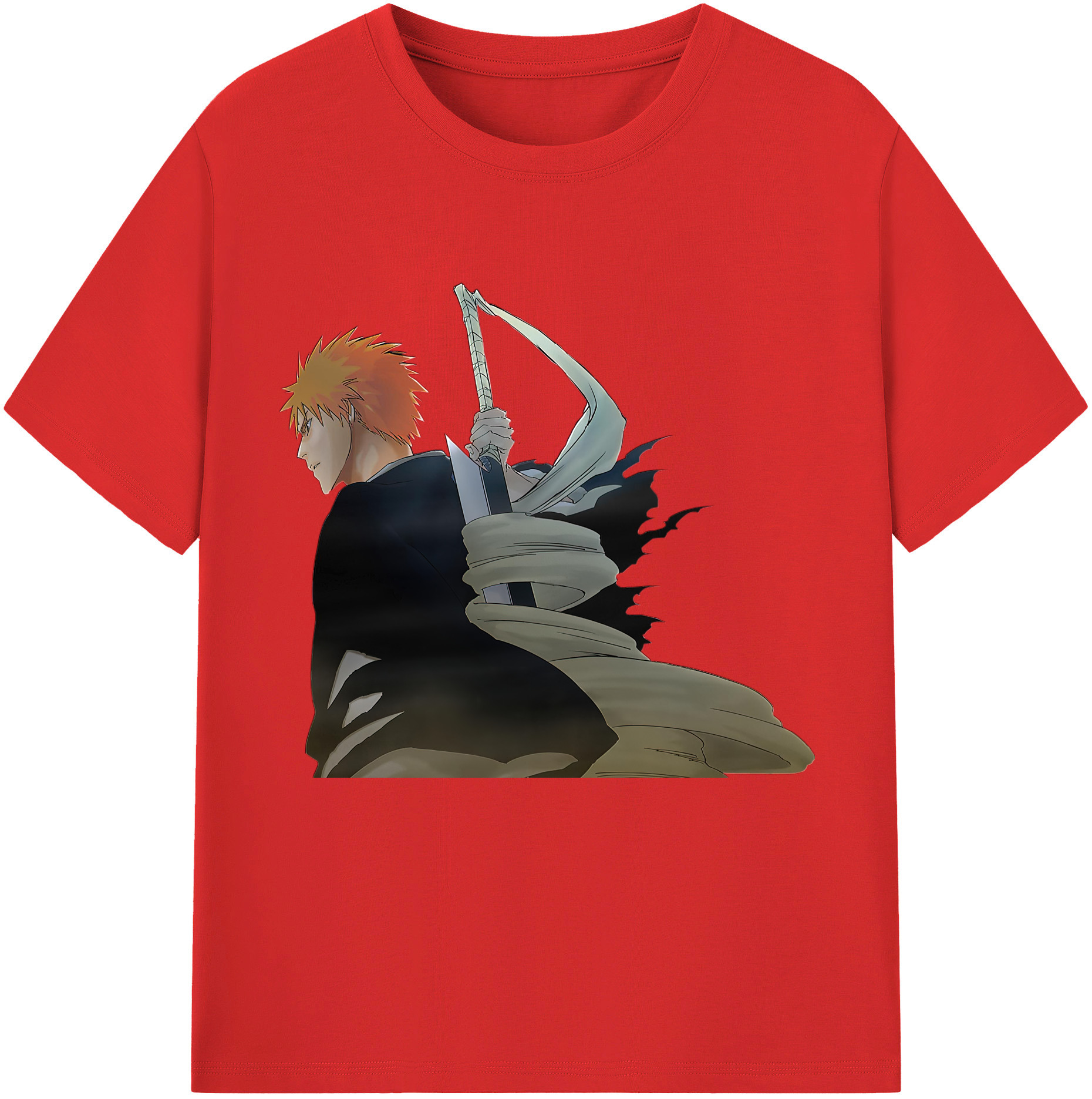 （画像用） ブリーチ 黒崎一護（くろさき いちご）BLEACH Kurosaki Ichigo 綿100％半袖Tシャツ（フロントプリント）