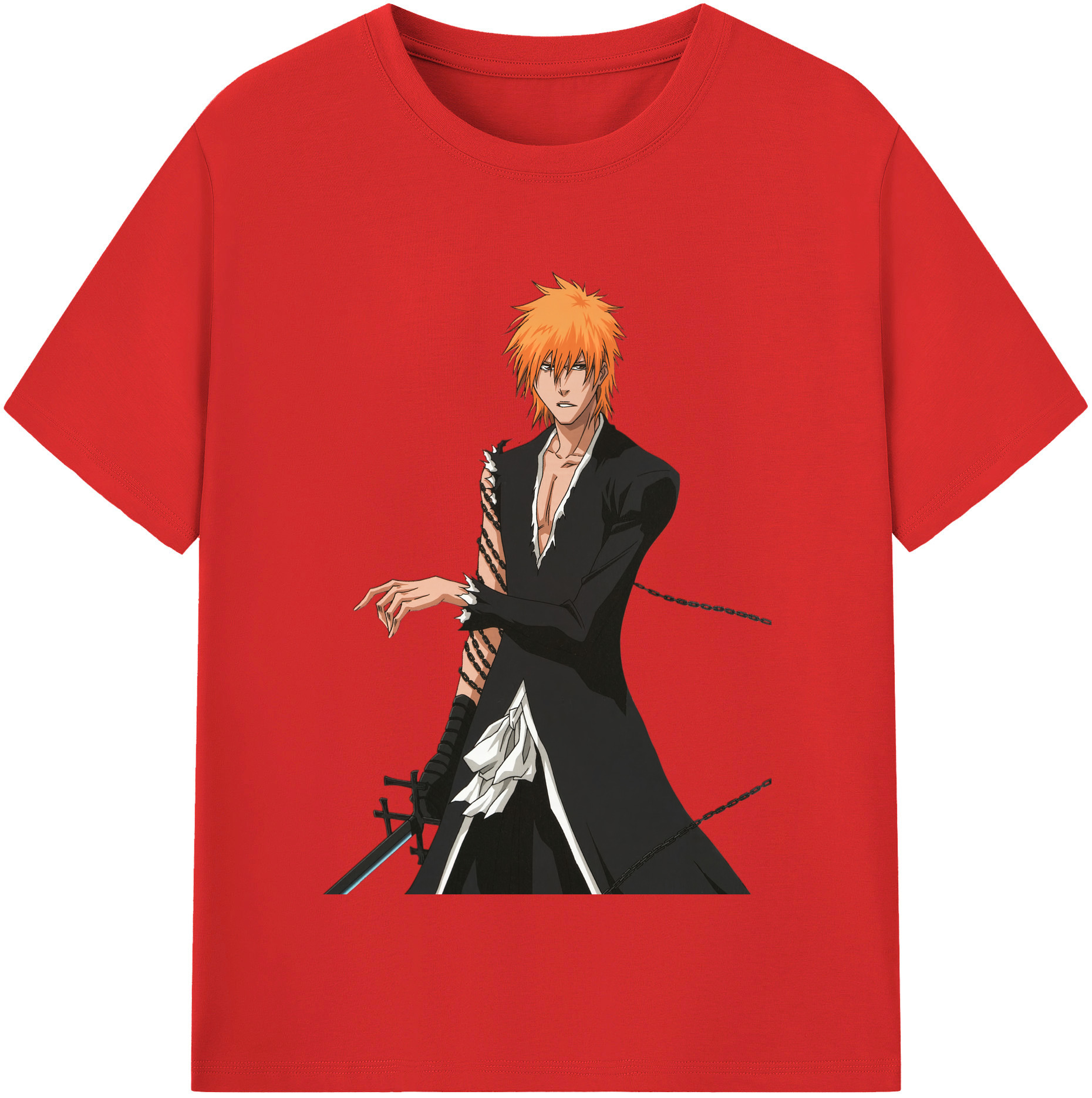 （画像用） ブリーチ 黒崎一護（くろさき いちご）BLEACH Kurosaki Ichigo 綿100％半袖Tシャツ（フロントプリント）
