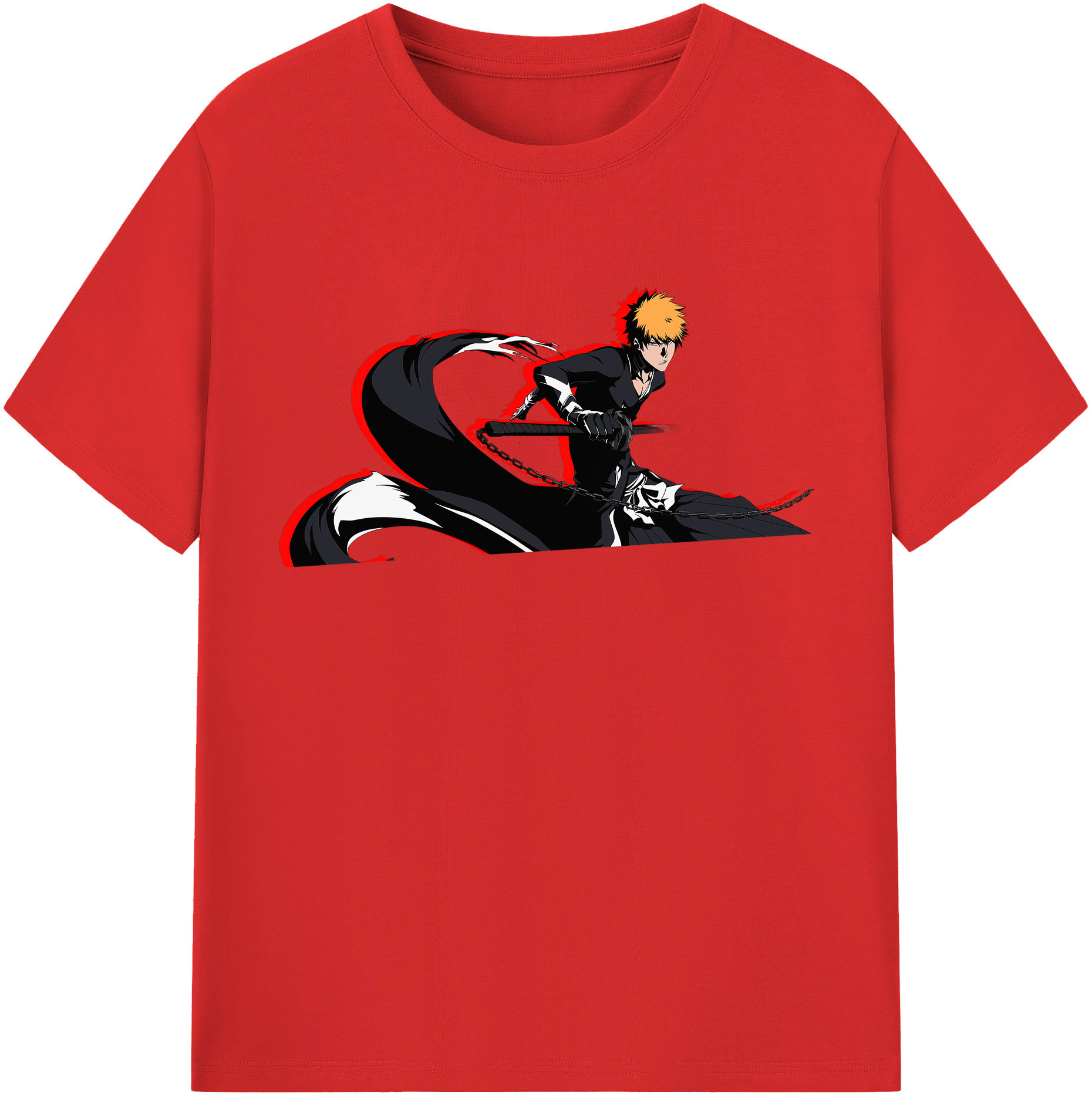 （画像用） ブリーチ 黒崎一護（くろさき いちご）BLEACH Kurosaki Ichigo 綿100％半袖Tシャツ（フロントプリント）
