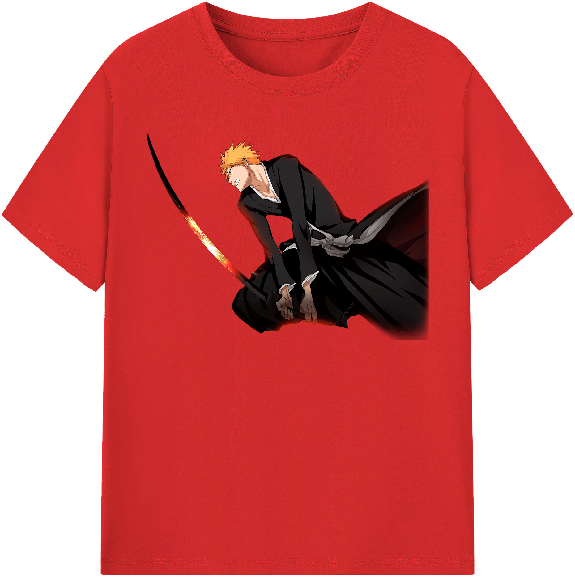 （画像用） ブリーチ 黒崎一護（くろさき いちご）BLEACH Kurosaki Ichigo 綿100％半袖Tシャツ（フロントプリント）