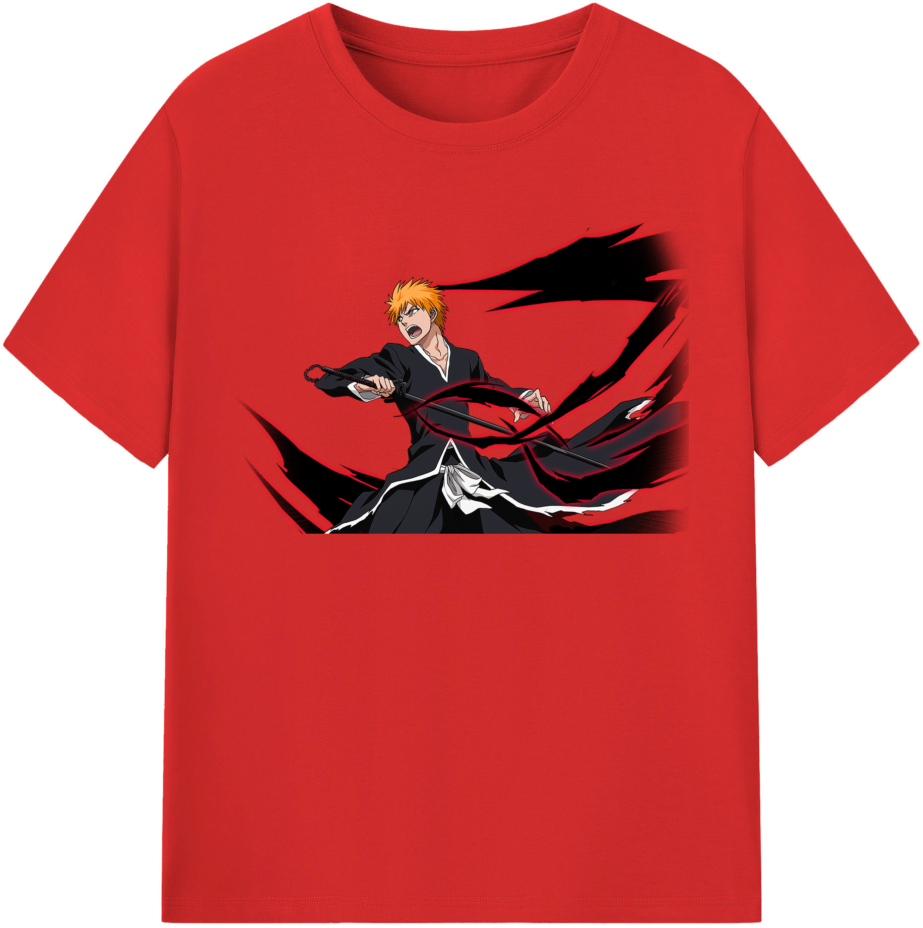 （画像用） ブリーチ 黒崎一護（くろさき いちご）BLEACH Kurosaki Ichigo 綿100％半袖Tシャツ（フロントプリント）