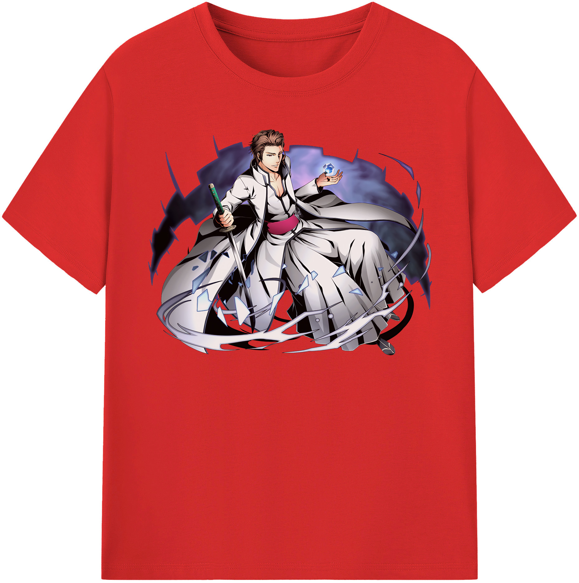（画像用） ブリーチ 藍染 惣右介（あいぜん そうすけ） BLEACH Aizen Sousuke 綿100％半袖Tシャツ（フロントプリント）