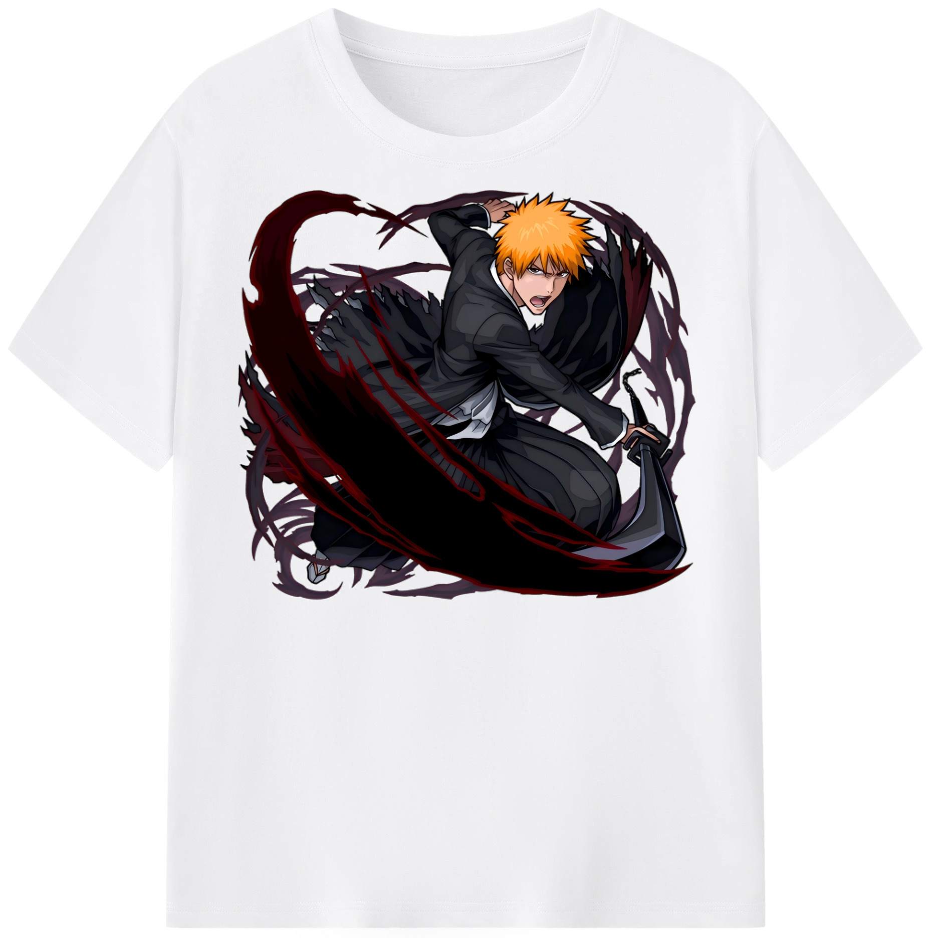 （画像用） ブリーチ 黒崎一護（くろさき いちご）BLEACH Kurosaki Ichigo 綿100％半袖Tシャツ（フロントプリント）